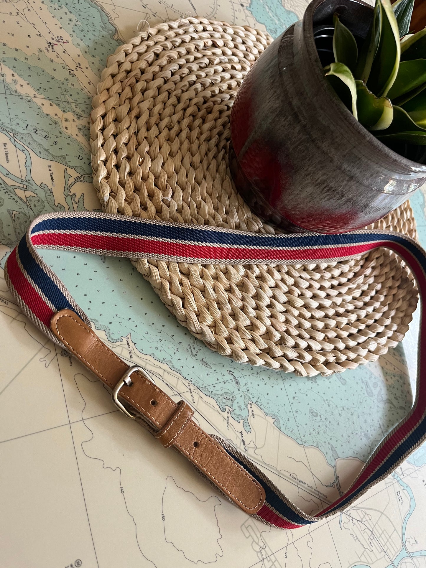 Vintage Leather and Striped Elastic Belt