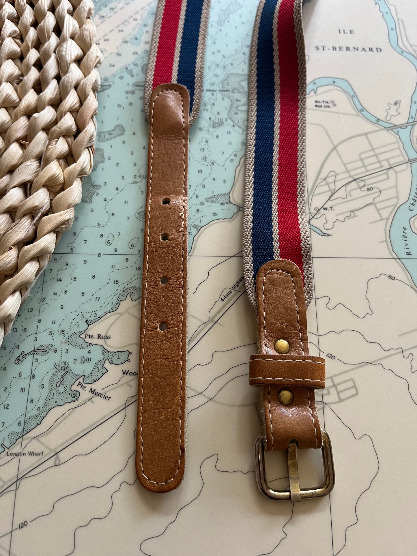 Vintage Leather and Striped Elastic Belt