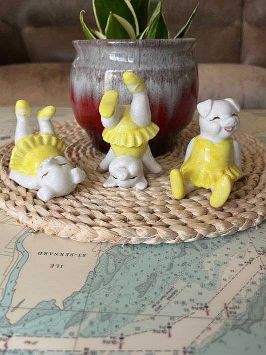 Vintage 70s Fitz & Floyd Tumbling Ballerina Pigs Set of Three