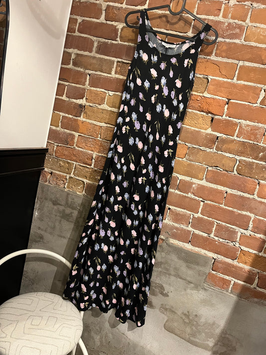 Vintage 90s Le Chateau Dark Floral Maxi Dress