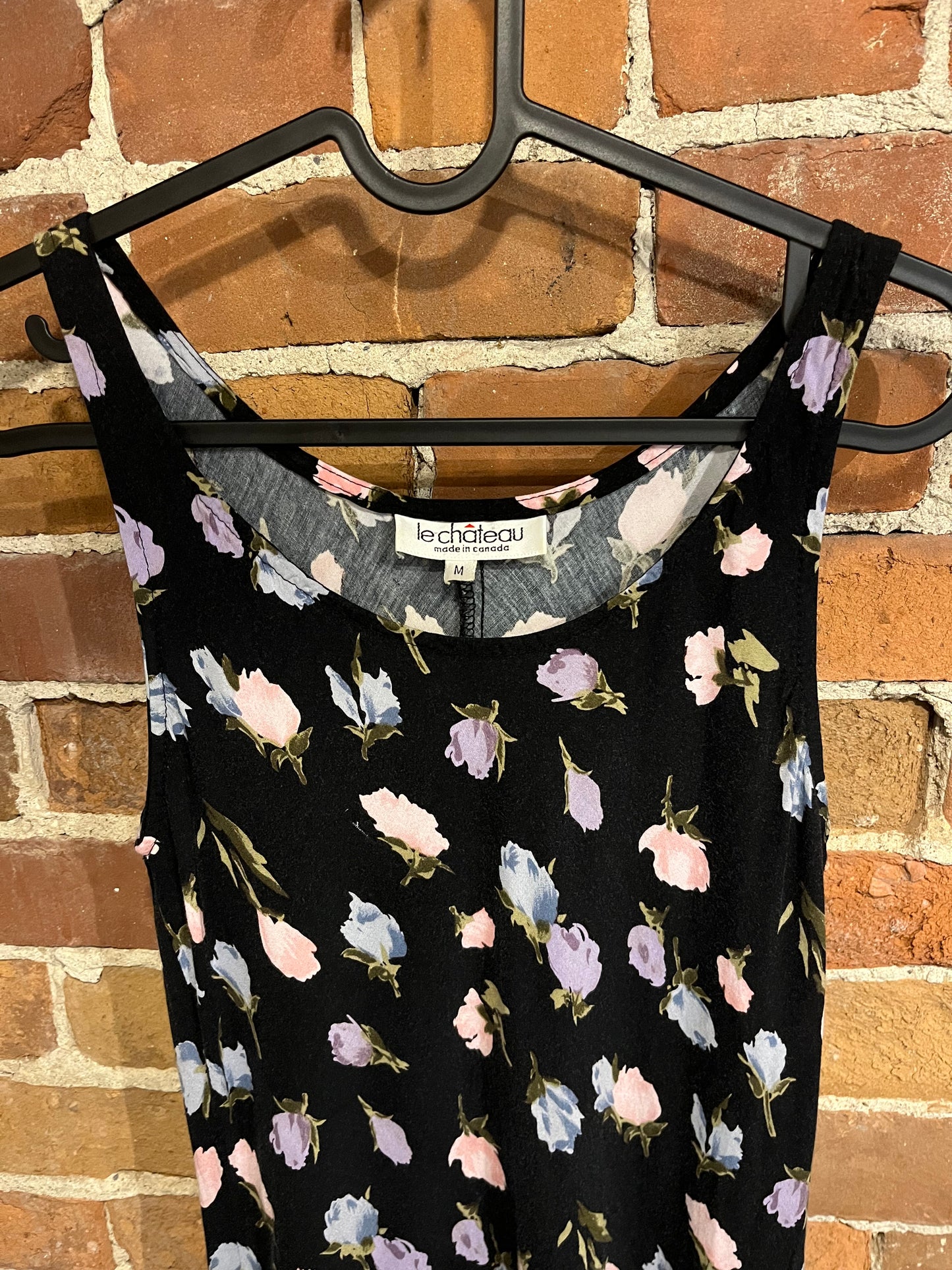 Vintage 90s Le Chateau Dark Floral Maxi Dress