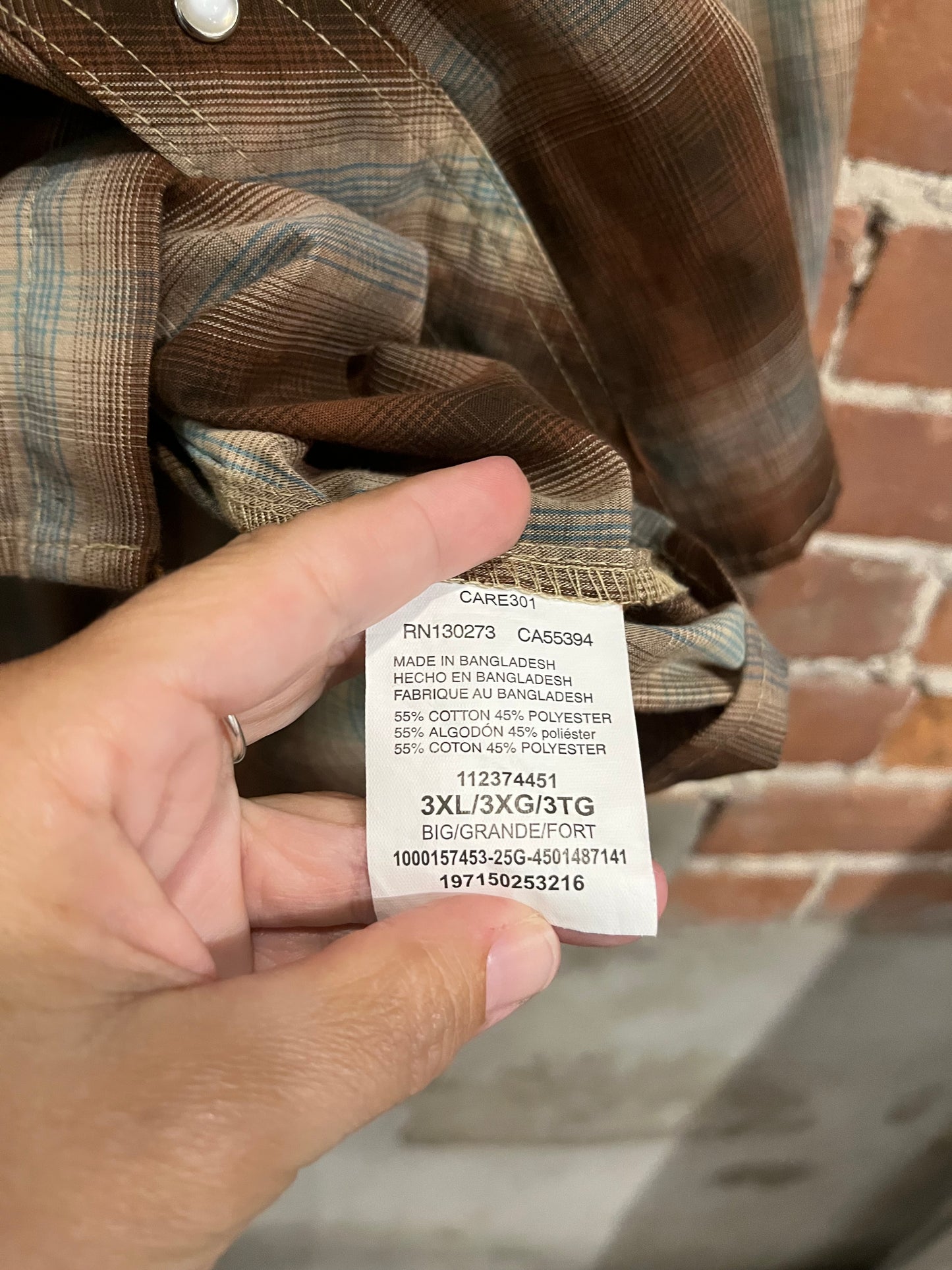 Wrangler Western Pearl Snap Button Up Long Sleeve Brown Plaid Shirt