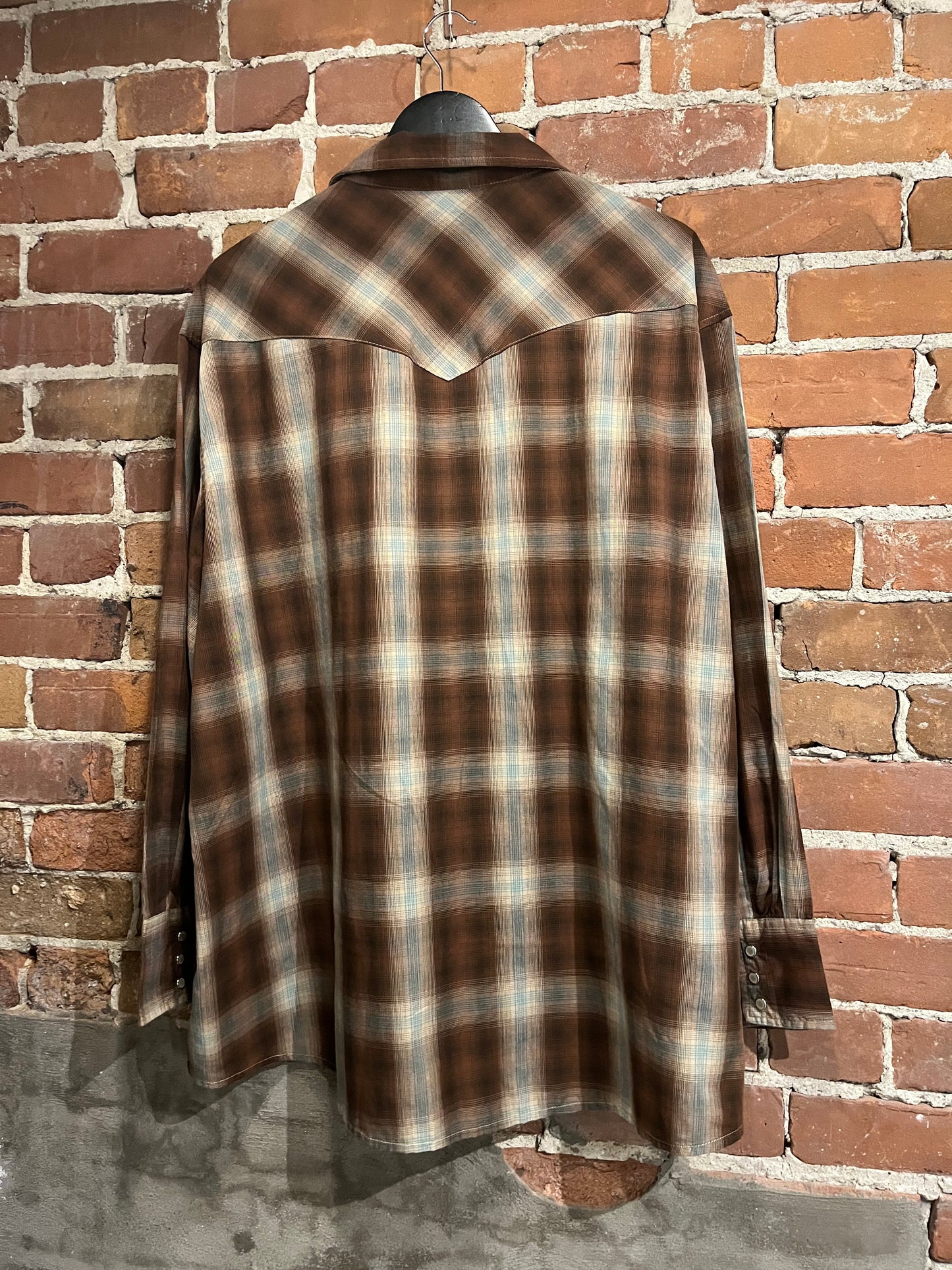 Wrangler Western Pearl Snap Button Up Long Sleeve Brown Plaid Shirt
