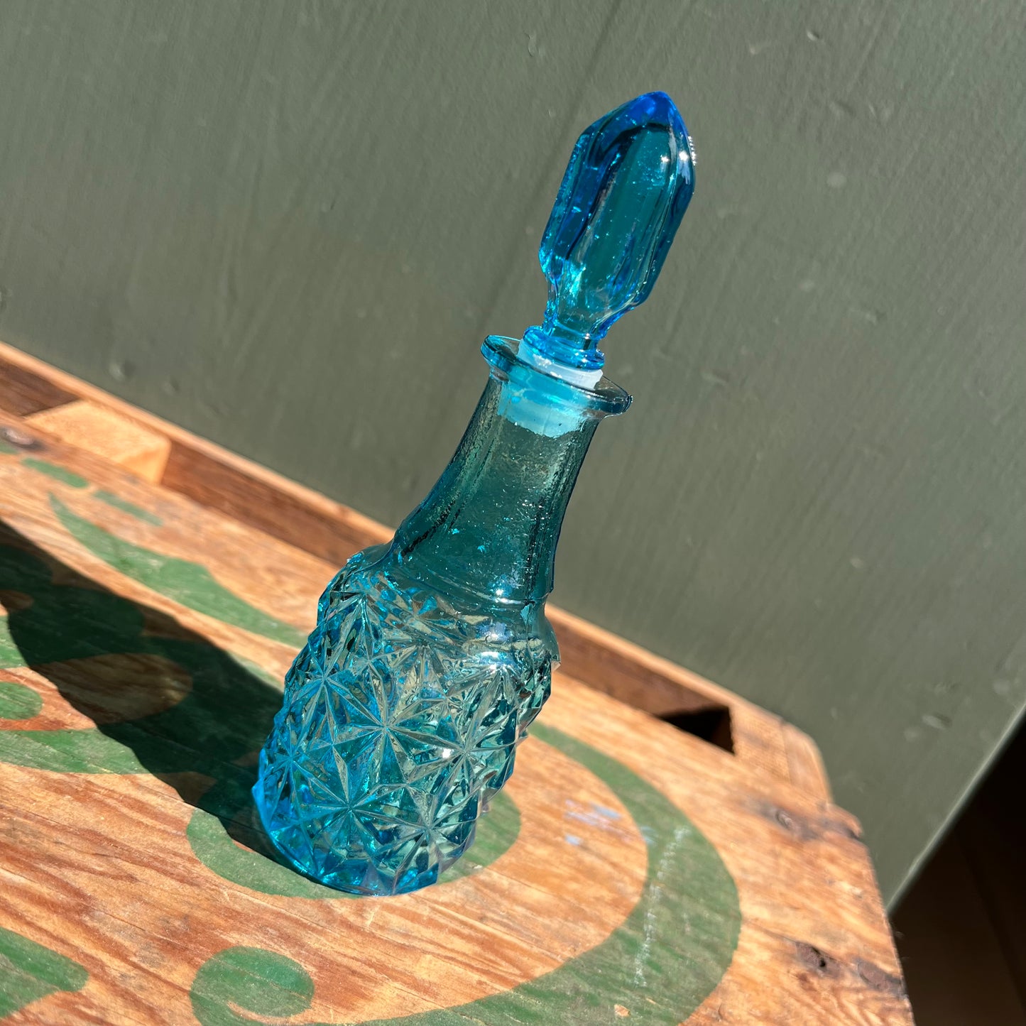 Vintage Mini Blue Glass Bottle with Stopper