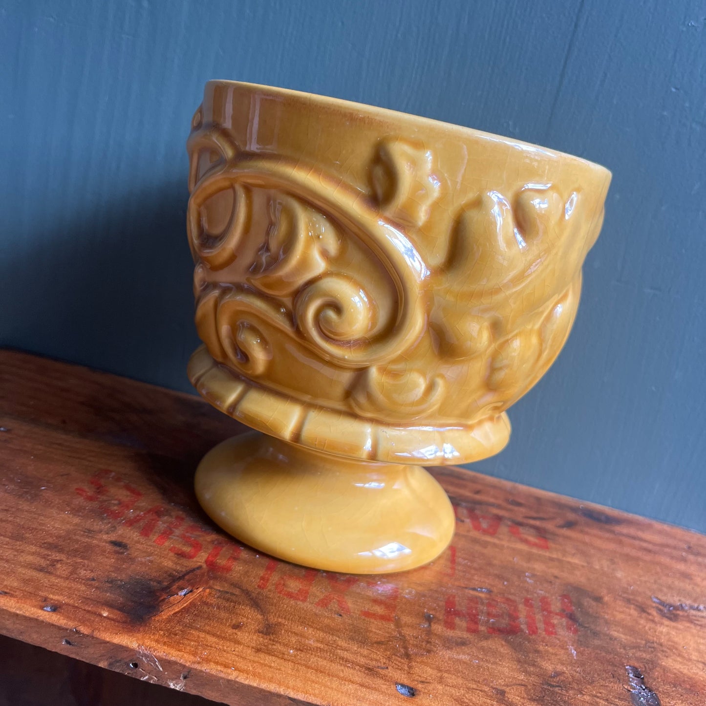 Vintage 70s Harvest Gold Ceramic Planter