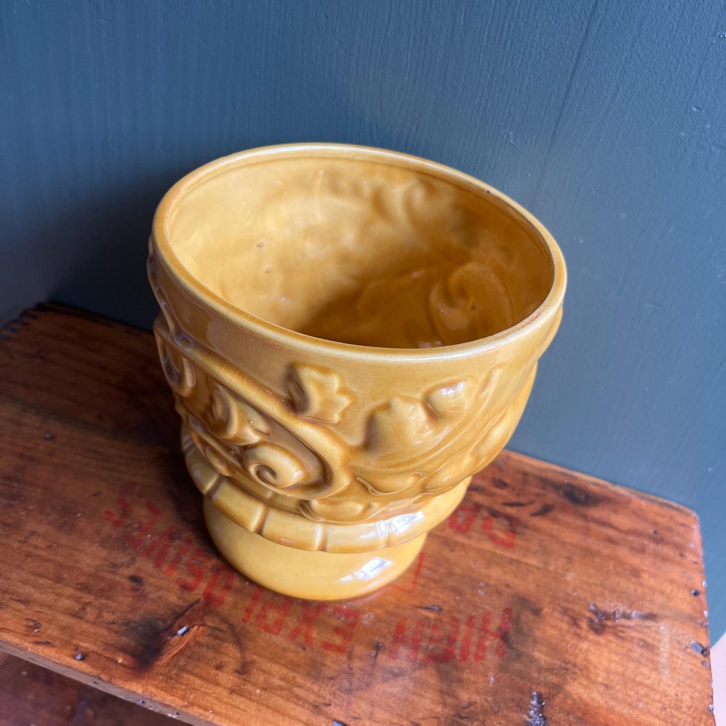Vintage 70s Harvest Gold Ceramic Planter