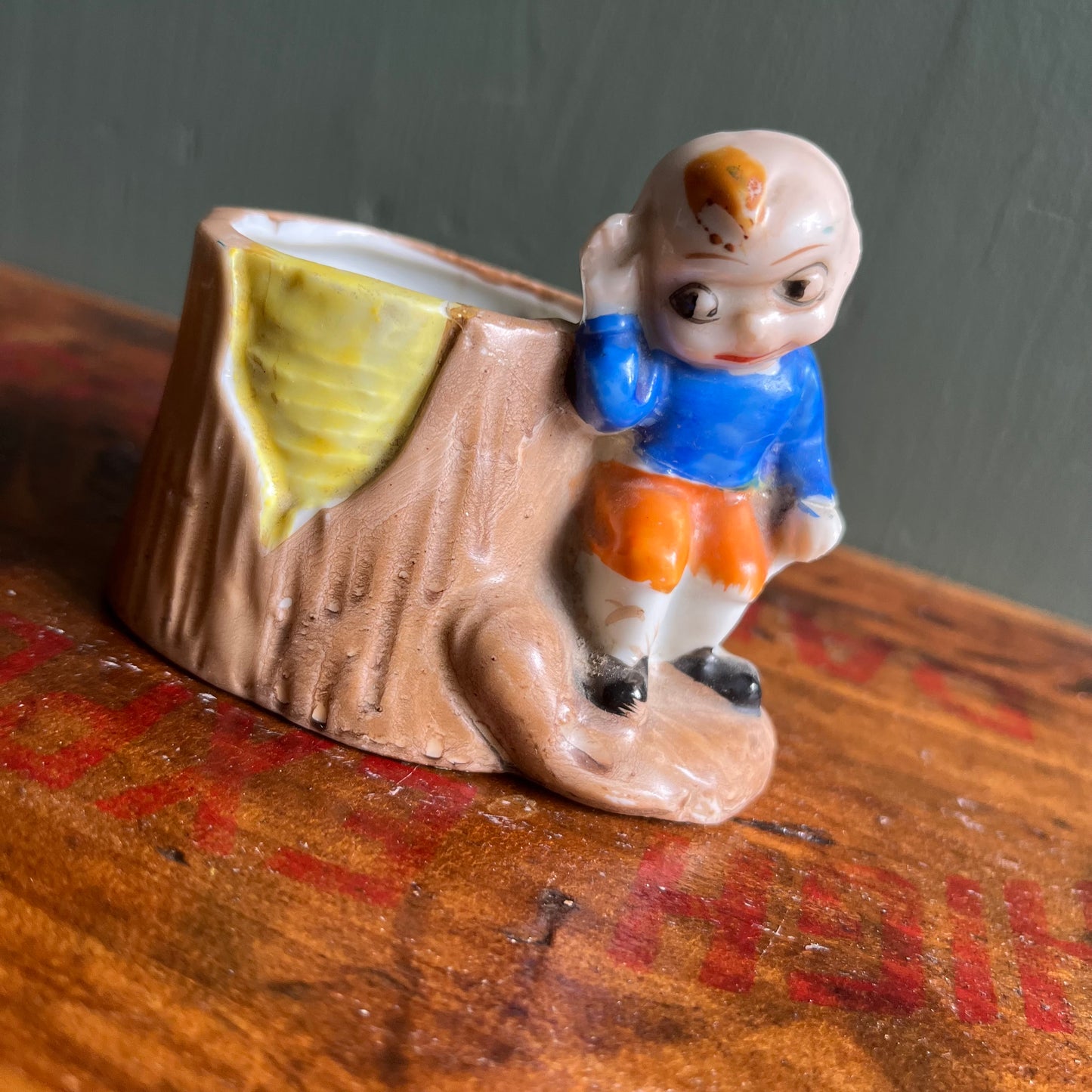 Vintage Mini Redhead Boy with Treestump Planter / Vessel