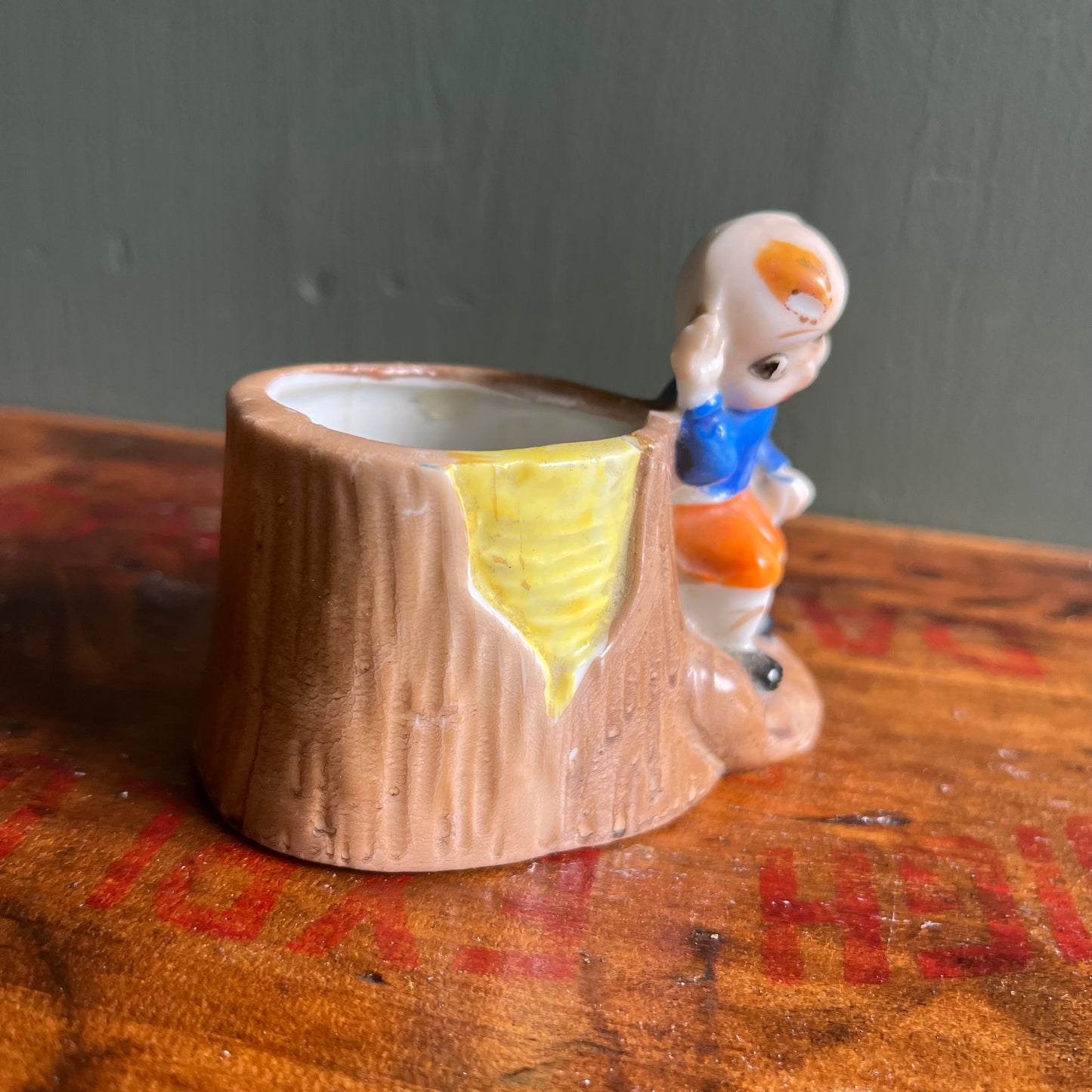 Vintage Mini Redhead Boy with Treestump Planter / Vessel