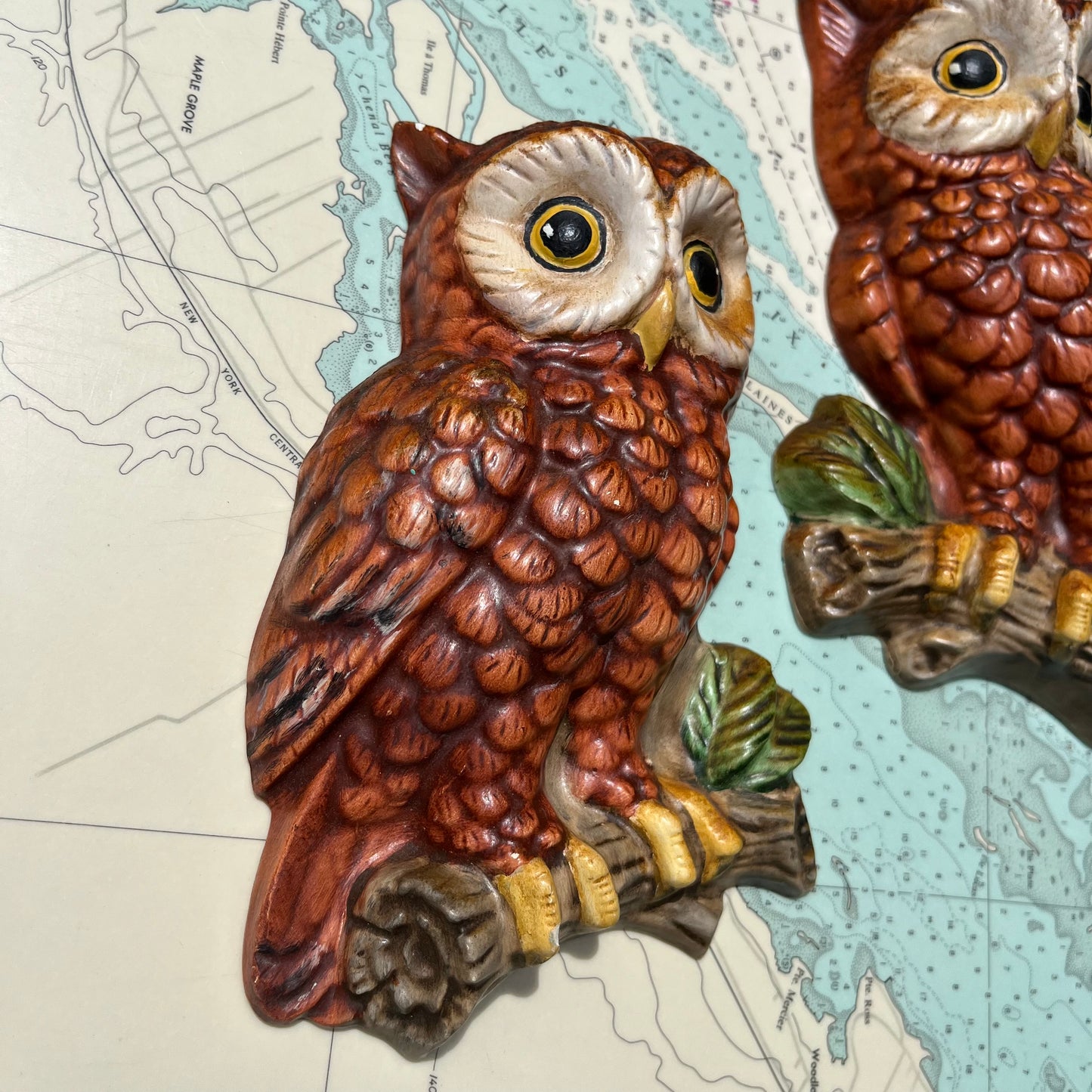 Vintage Hanging Chalkware Owl Couple