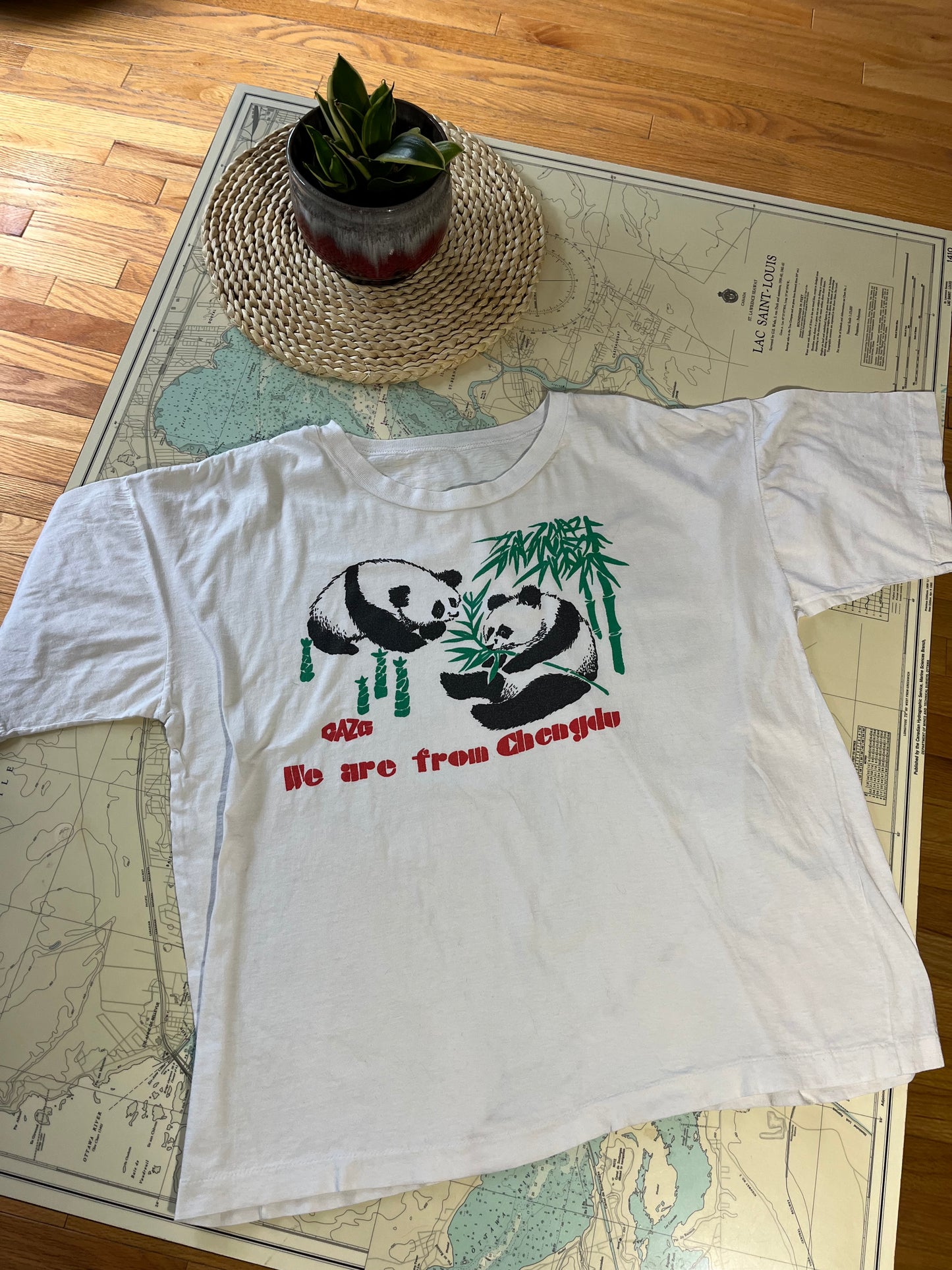 Vintage Panda Screen Print Graphic Single Stitch Tee Shirt