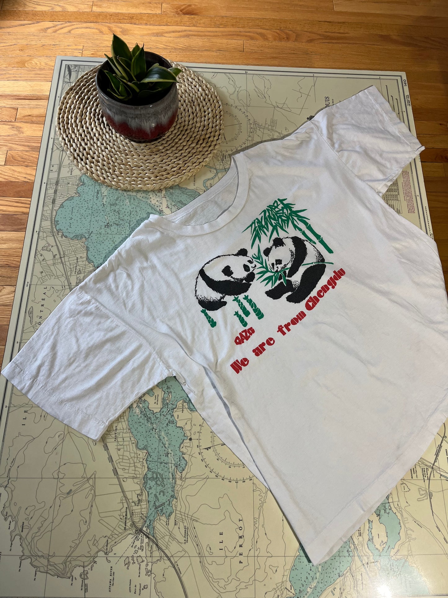 Vintage Panda Screen Print Graphic Single Stitch Tee Shirt