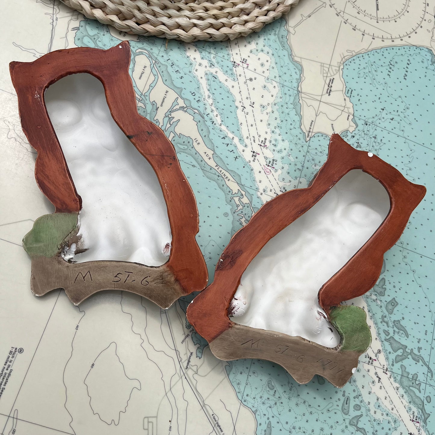 Vintage Hanging Chalkware Owl Couple