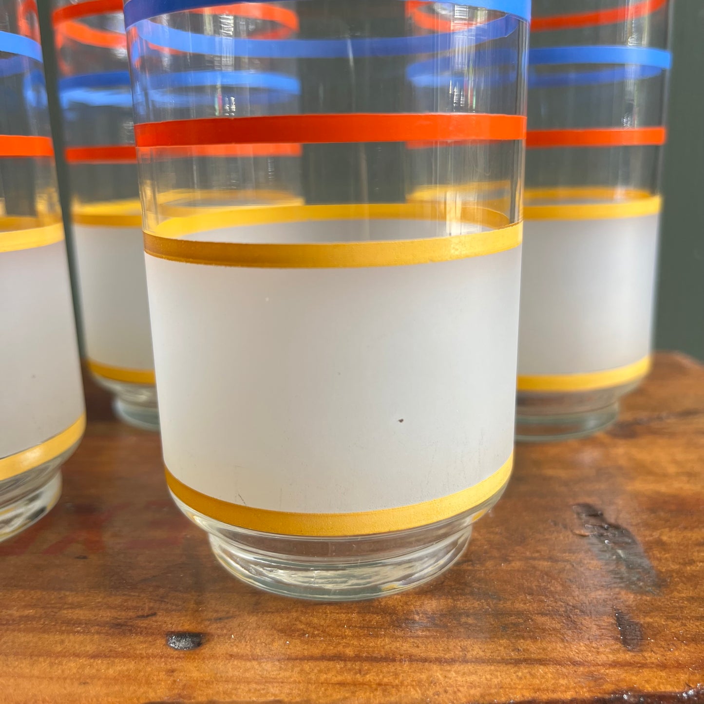 Vintage 60s Libbey Primary Striped Juice Glasses Set of 6