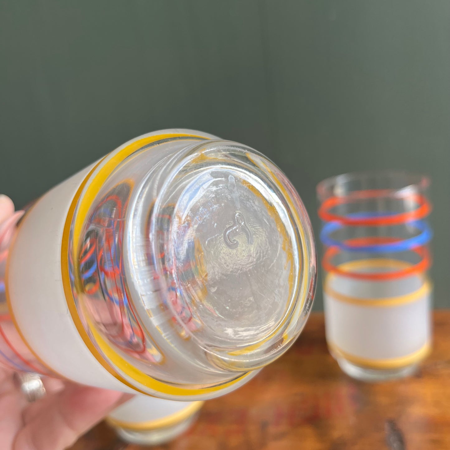 Vintage 60s Libbey Primary Striped Juice Glasses Set of 6