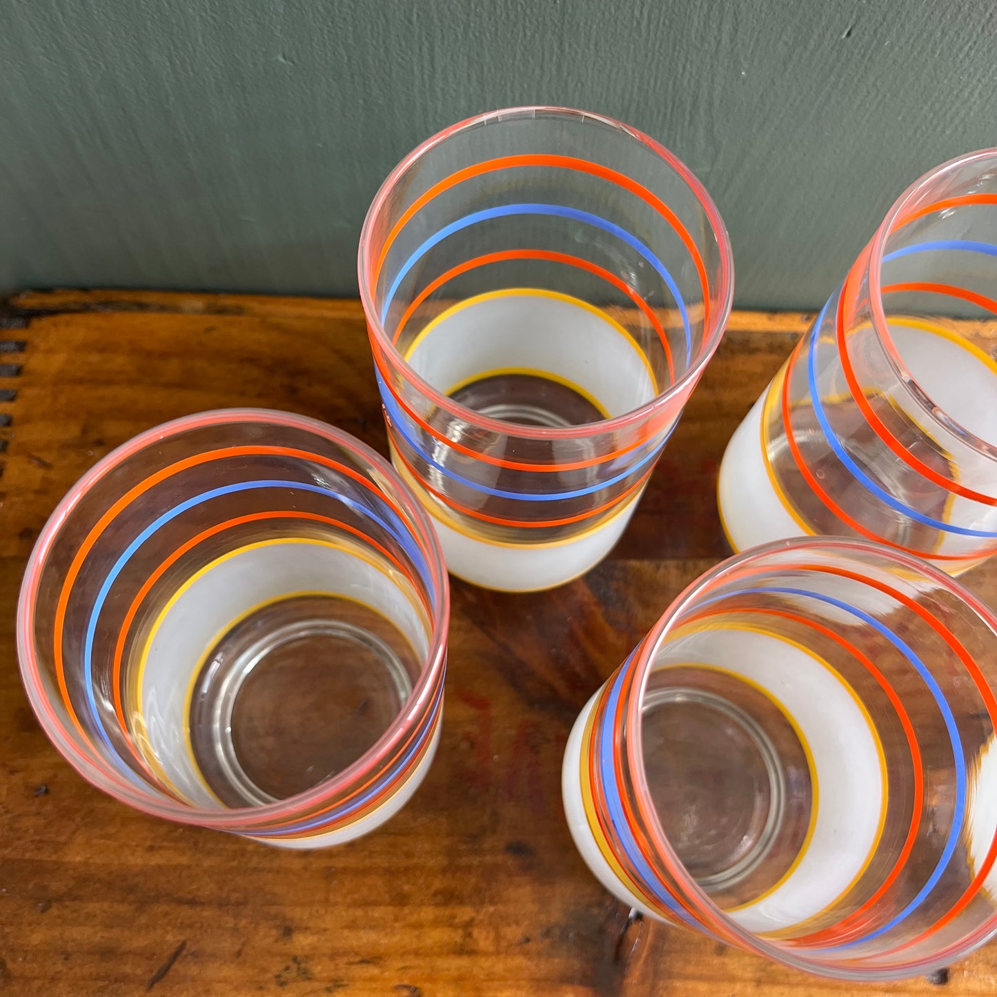 Vintage 60s Libbey Primary Striped Juice Glasses Set of 6
