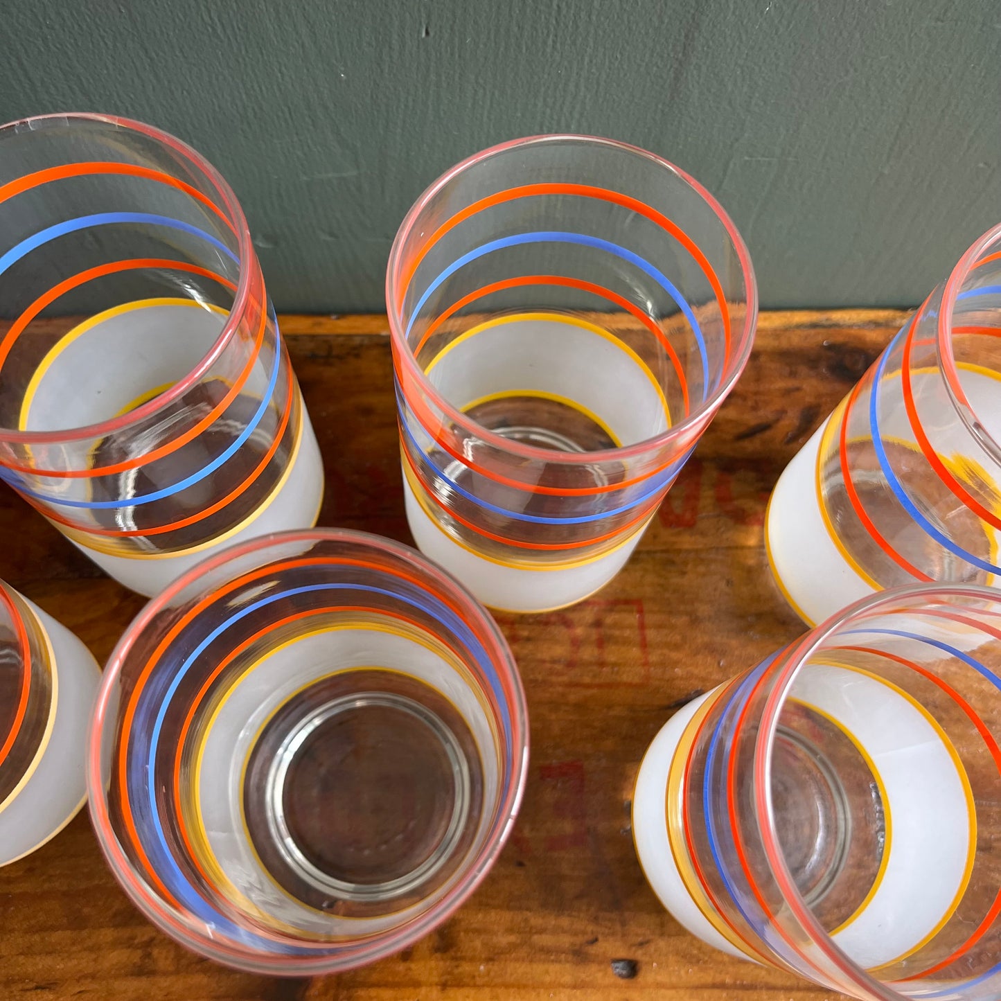 Vintage 60s Libbey Primary Striped Juice Glasses Set of 6