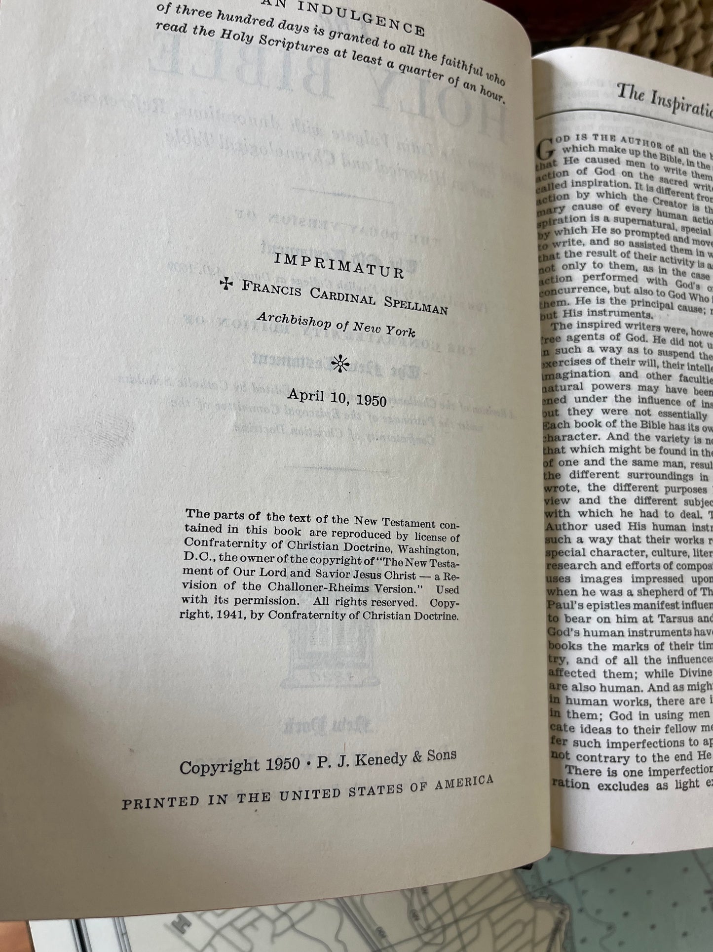 Vintage 1950 The Holy Bible P.J. Kennedy & Sons New York Printing