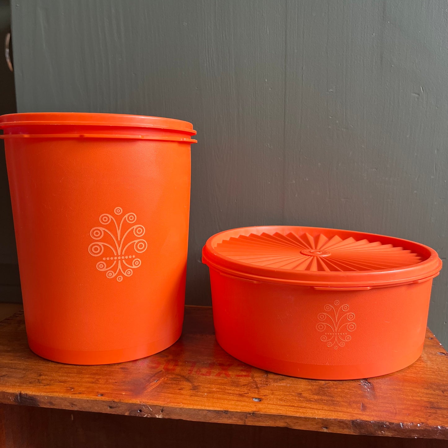 Vintage 70s Orange Tupperware Servalier Canister Set