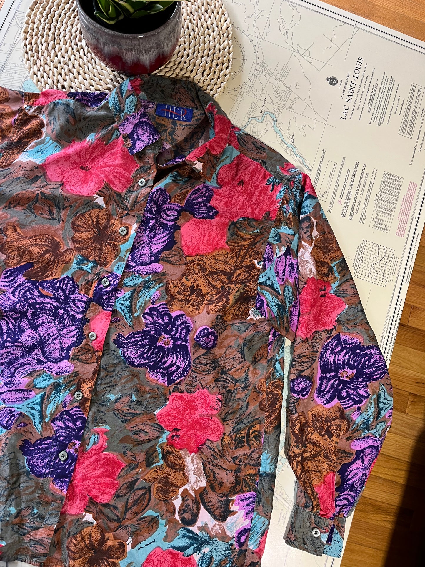 Vintage 90s HER Silk Floral Long Sleeve Blouse