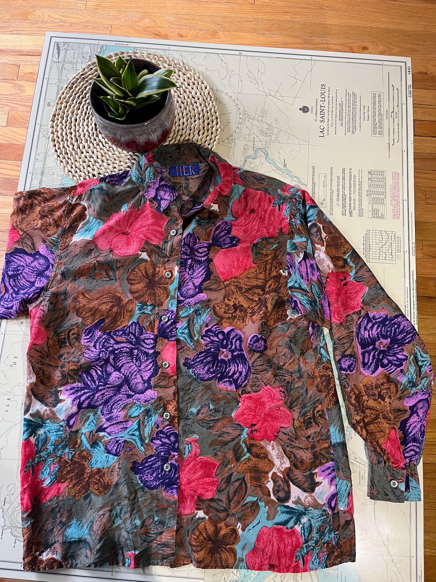 Vintage 90s HER Silk Floral Long Sleeve Blouse