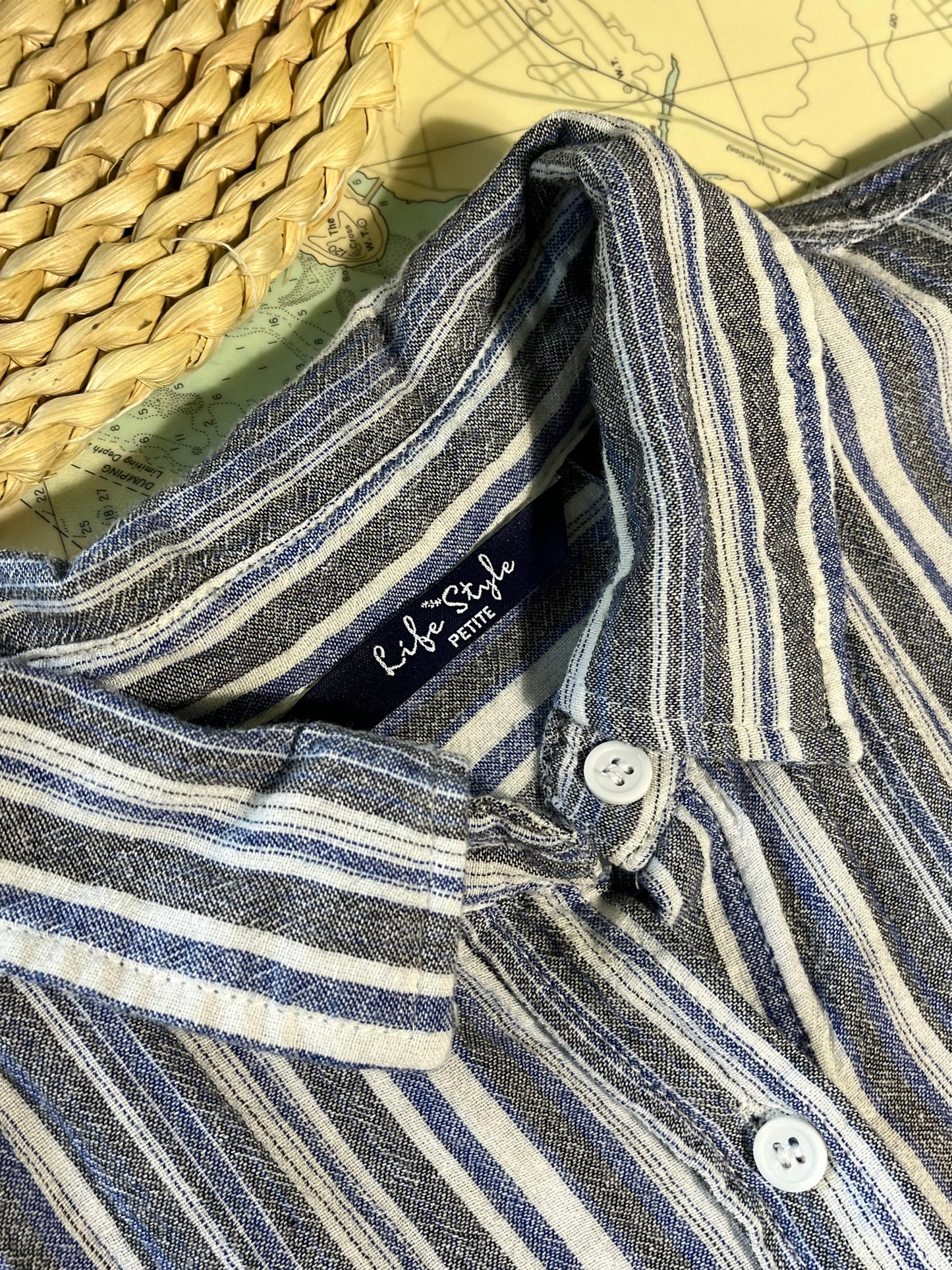Vintage Vertical Stripe Button Up Short Sleeve Shirt