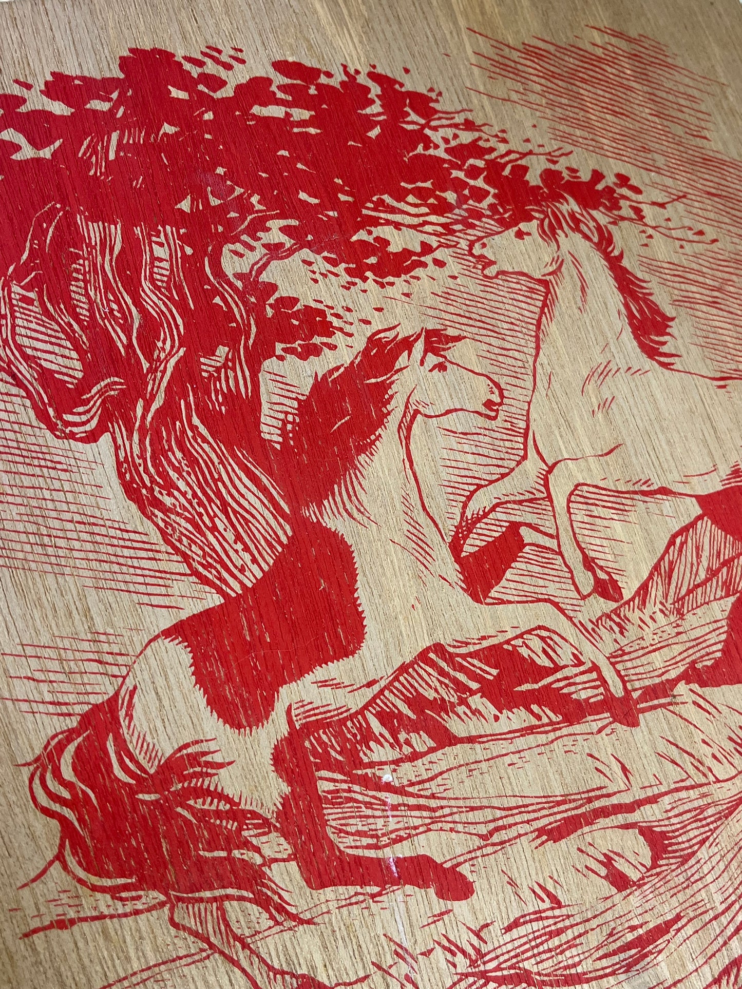Vintage 80s Irwin Toys Pyrography Horse Wood Print
