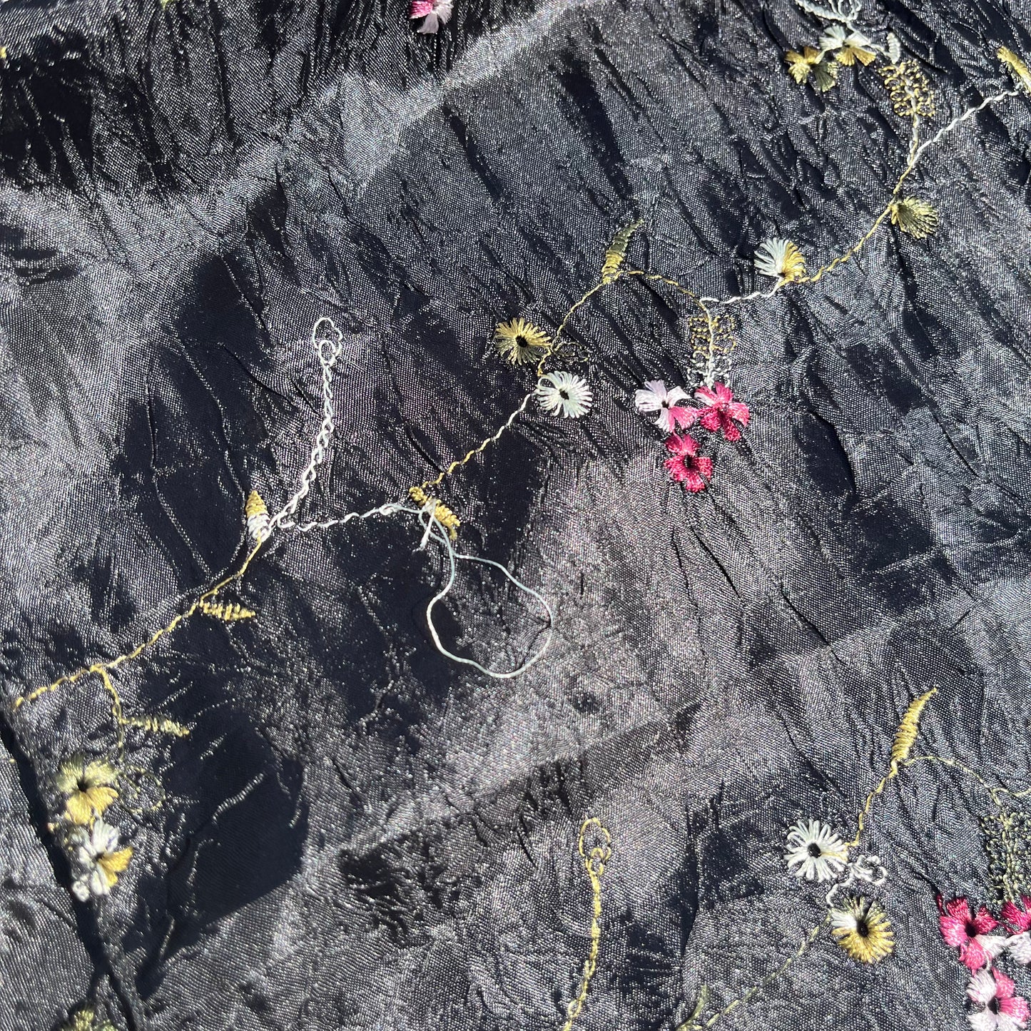Black Botanical Embroidered Scarf