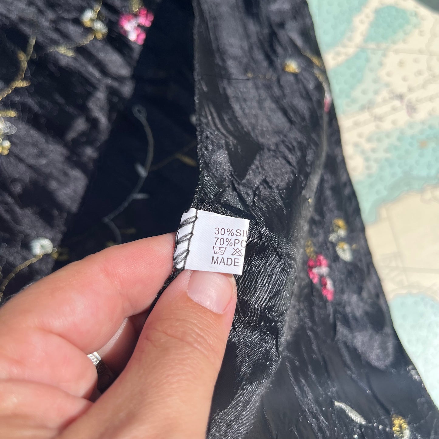 Black Botanical Embroidered Scarf