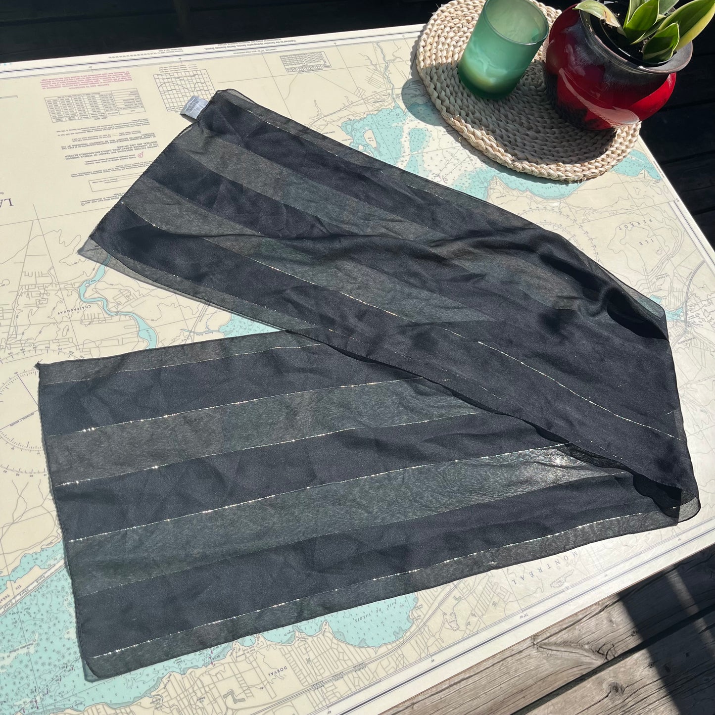 Vintage 90s Premiere Black and Gold Stripe Scarf