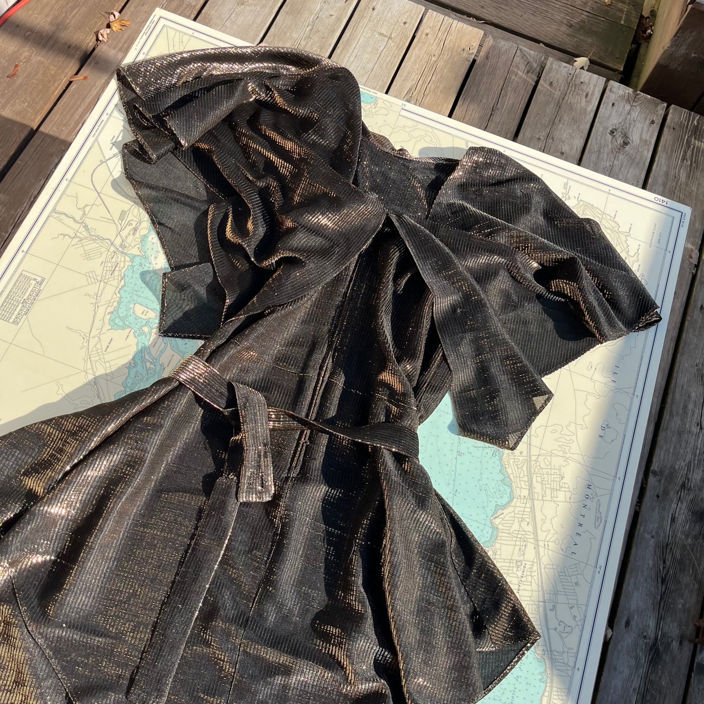 Vintage 80s Risa Anne Tiered Gold Glam Dress