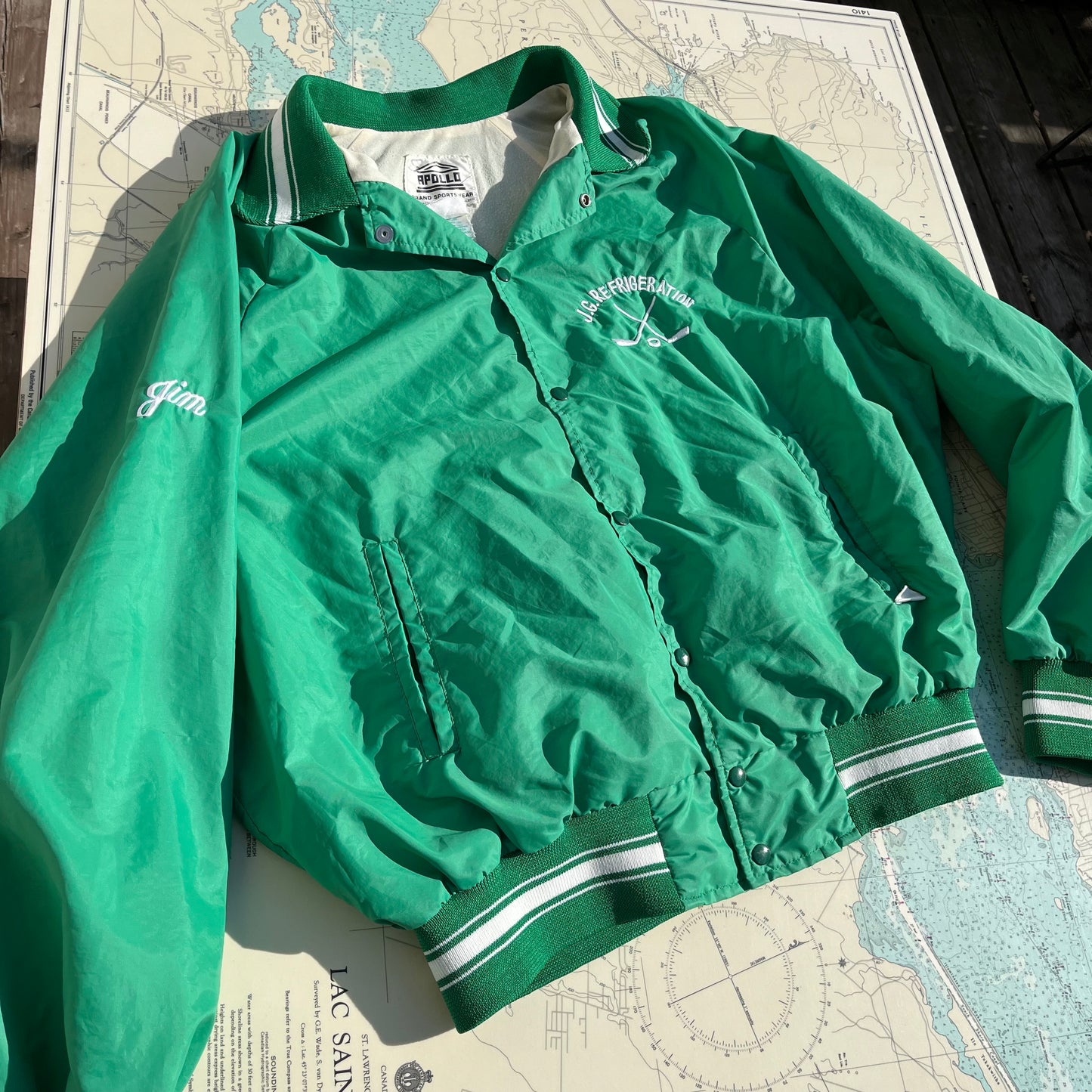 Vintage Apollo Green Bomber Jacket J.G. Refrigeration ‘Jim’