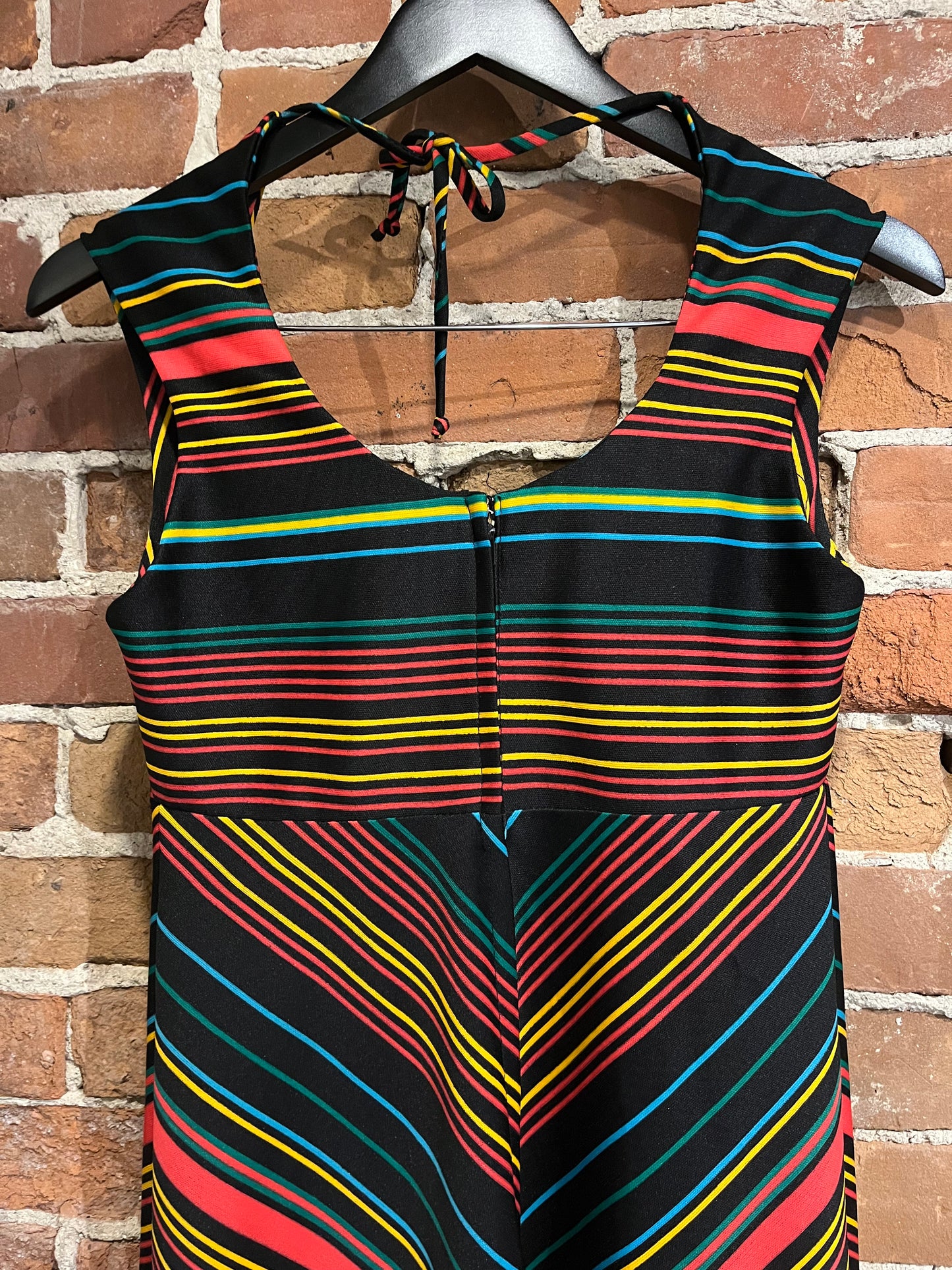 Vintage 70s Black and Rainbow Pinstripe Ronda Roy Dress
