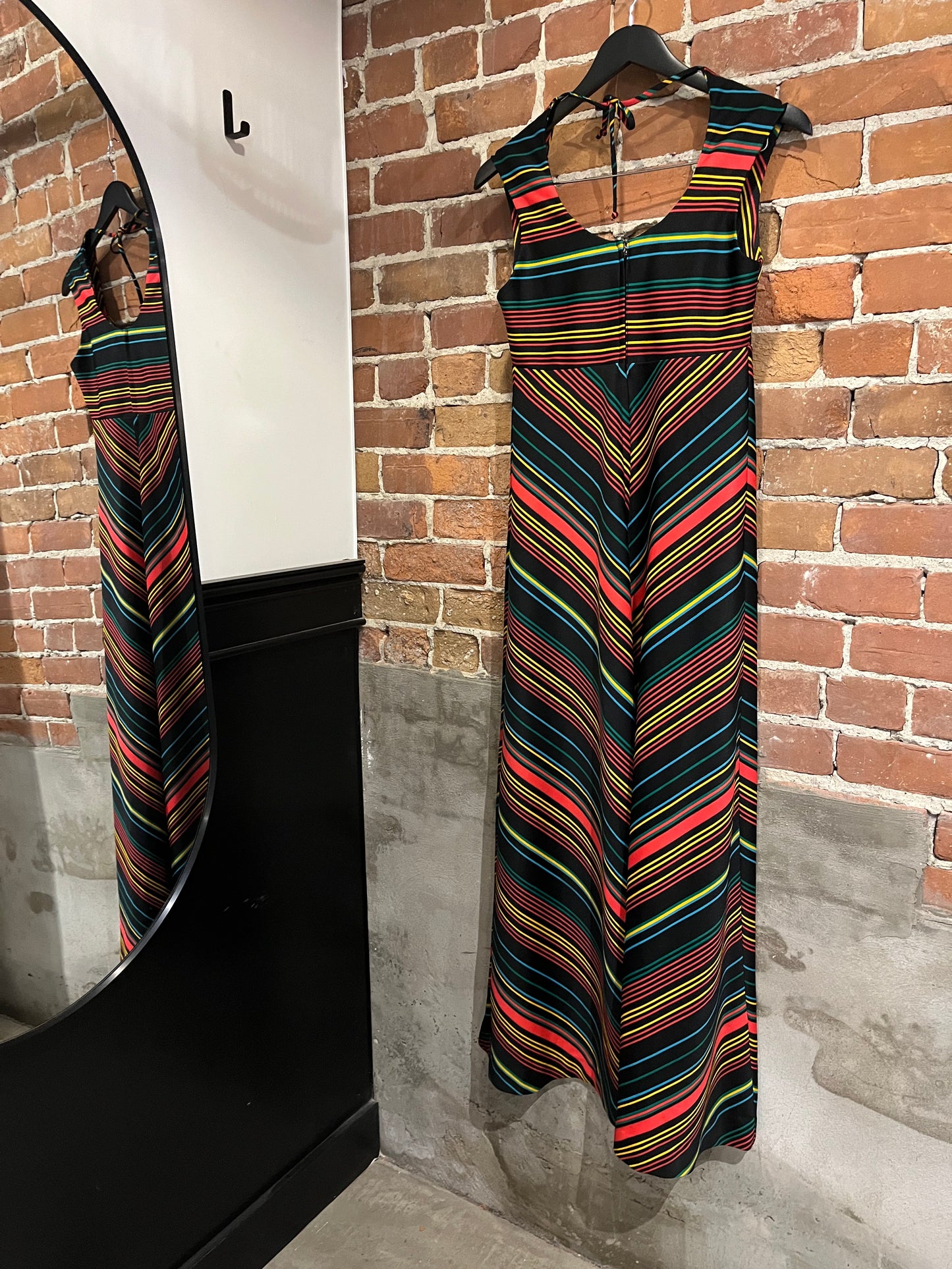 Vintage 70s Black and Rainbow Pinstripe Ronda Roy Dress