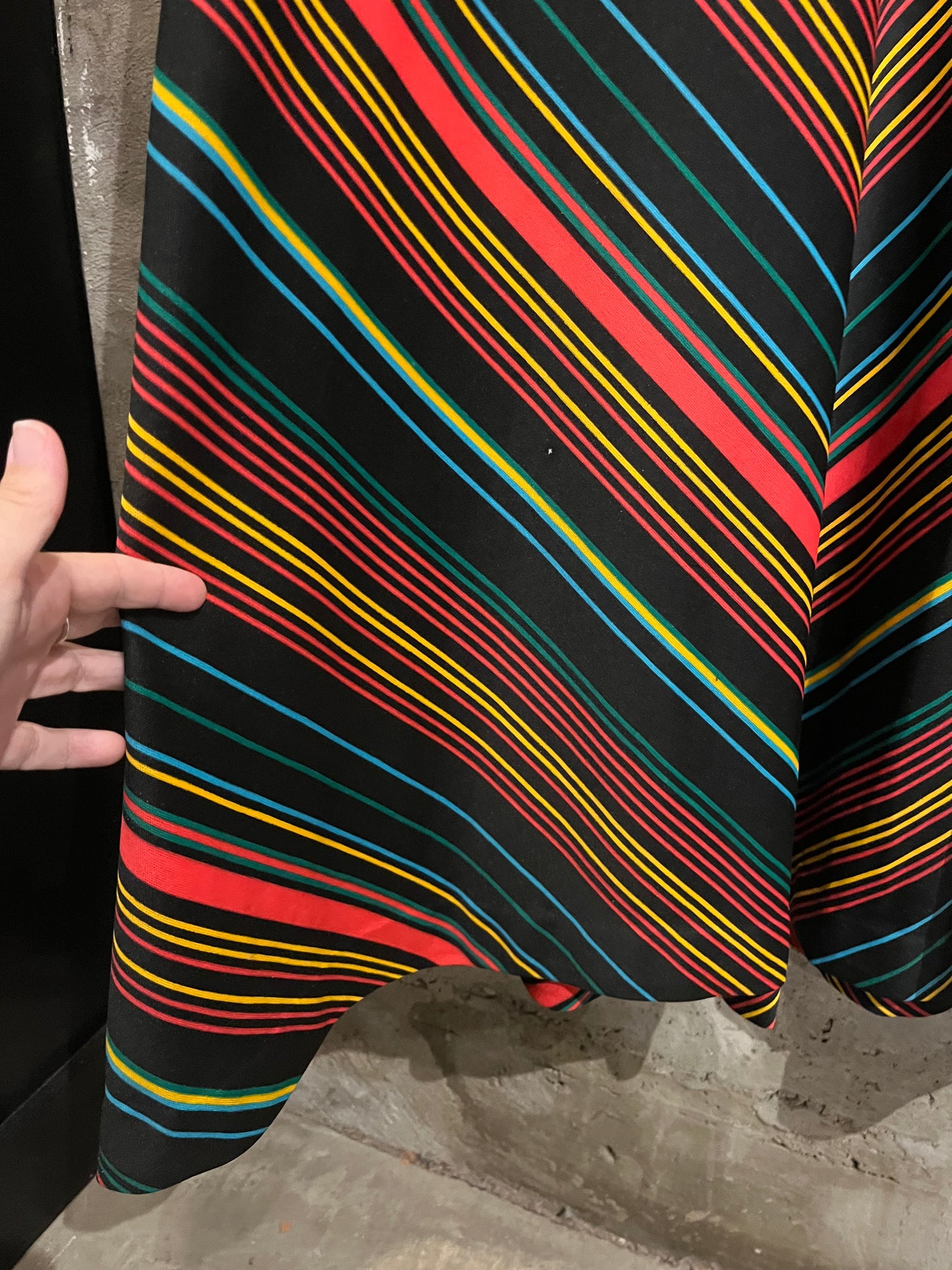 Vintage 70s Black and Rainbow Pinstripe Ronda Roy Dress