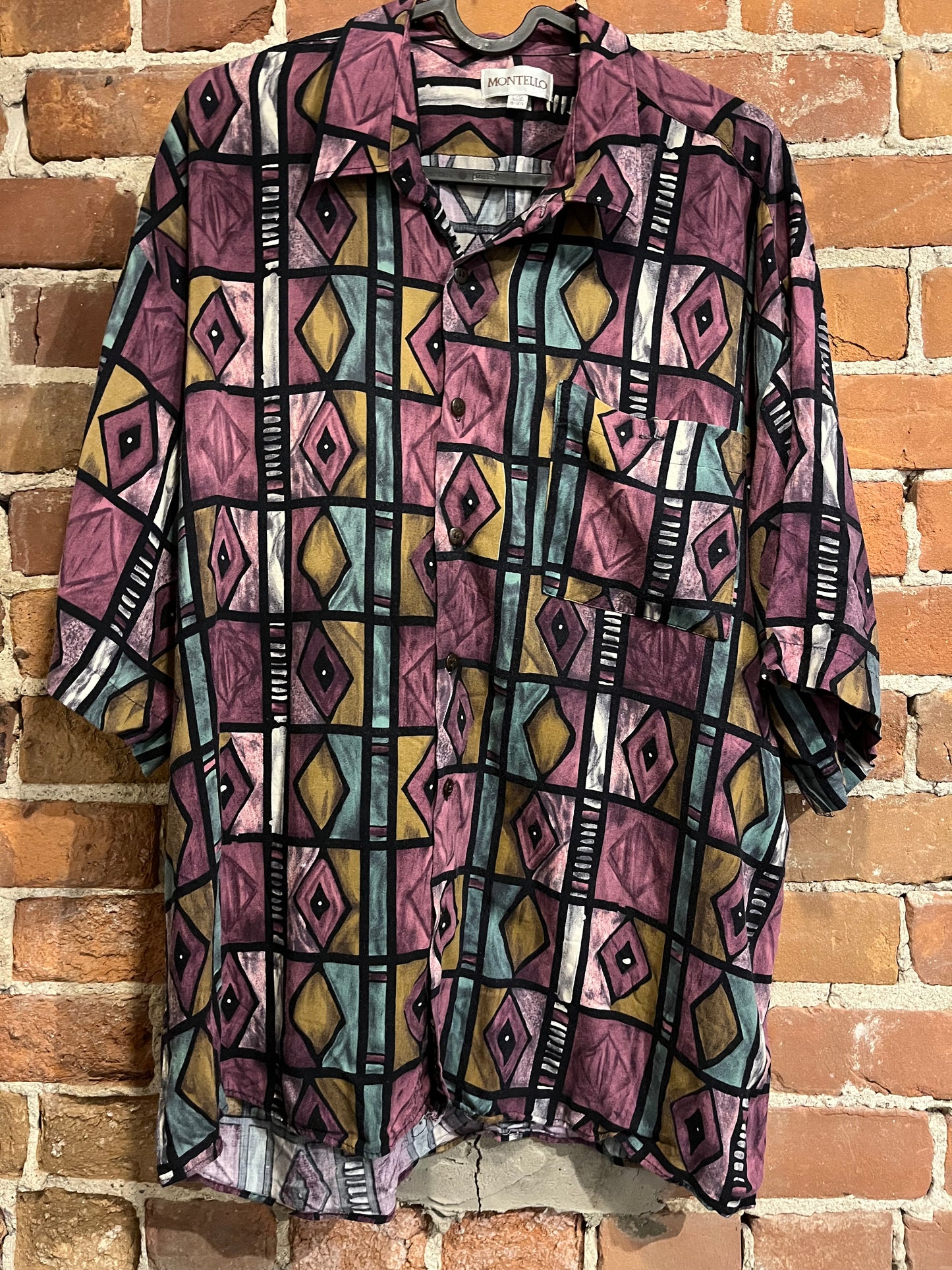 Vintage 80s Montello Geo Pattern Button up Tee Shirt
