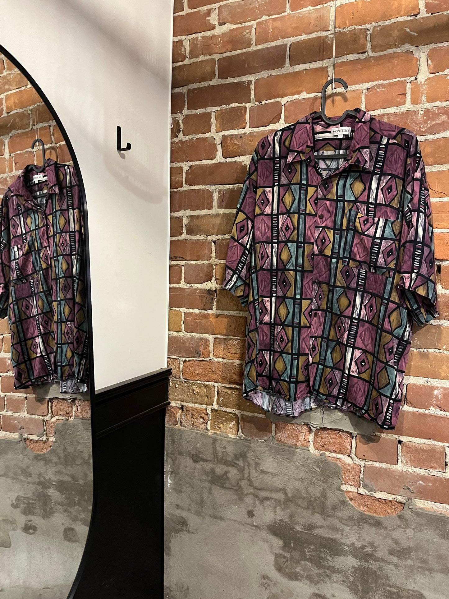 Vintage 80s Montello Geo Pattern Button up Tee Shirt