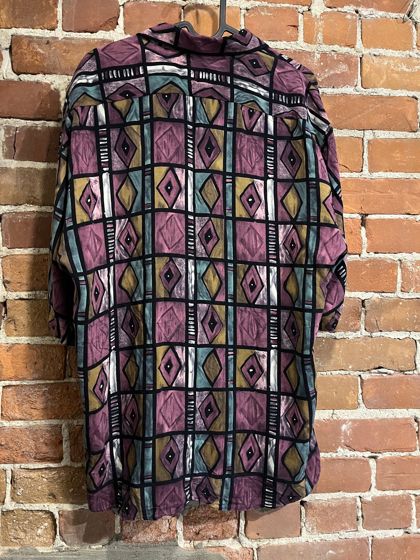 Vintage 80s Montello Geo Pattern Button up Tee Shirt