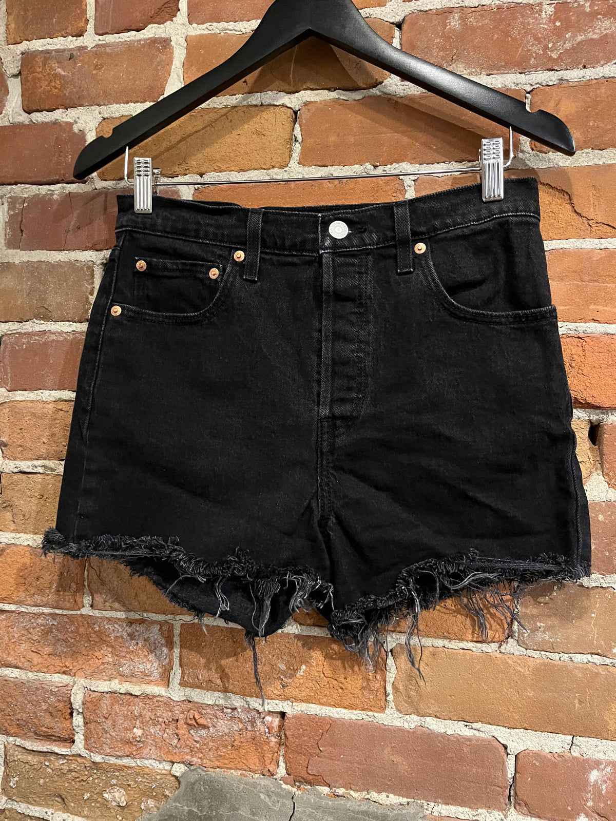 Levi's Black Buttonfly Ribcage Cut Off Shorts