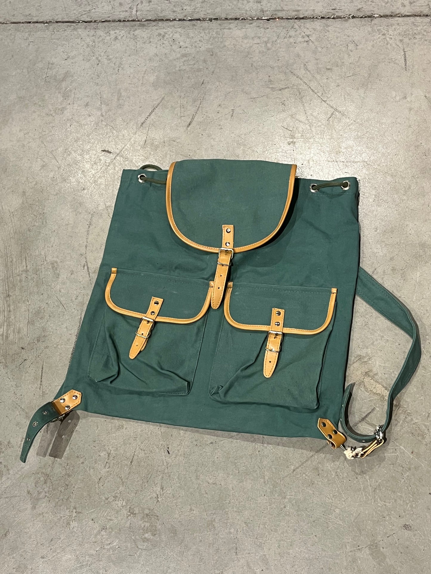 Vintage Leather Trimmed Army Green Canvas Book Bag