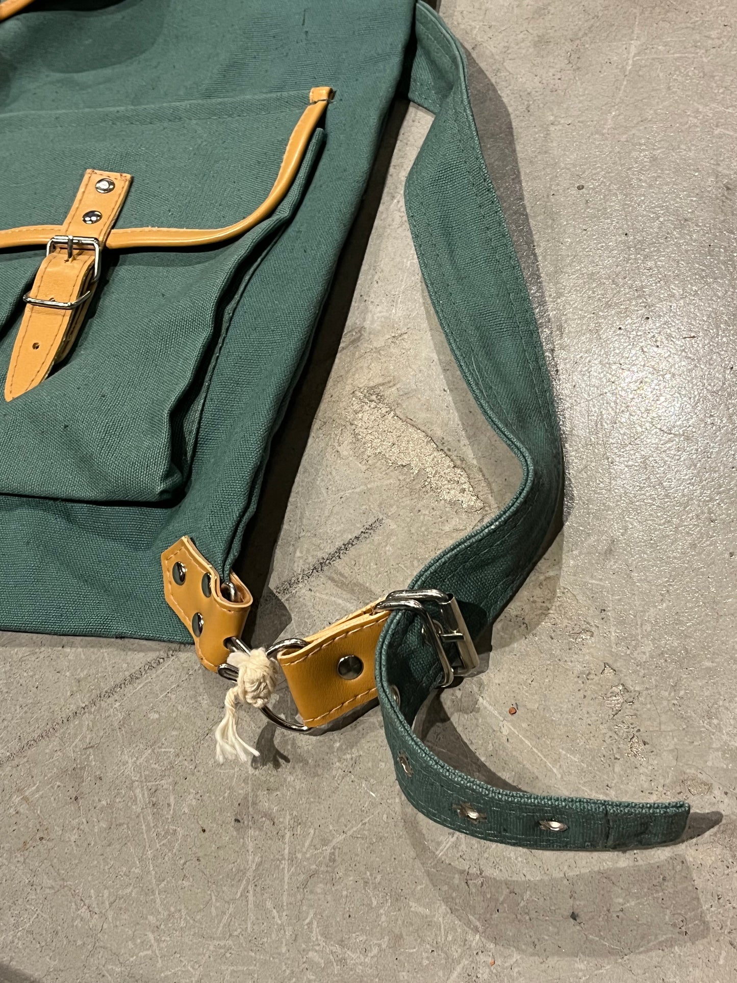 Vintage Leather Trimmed Army Green Canvas Book Bag