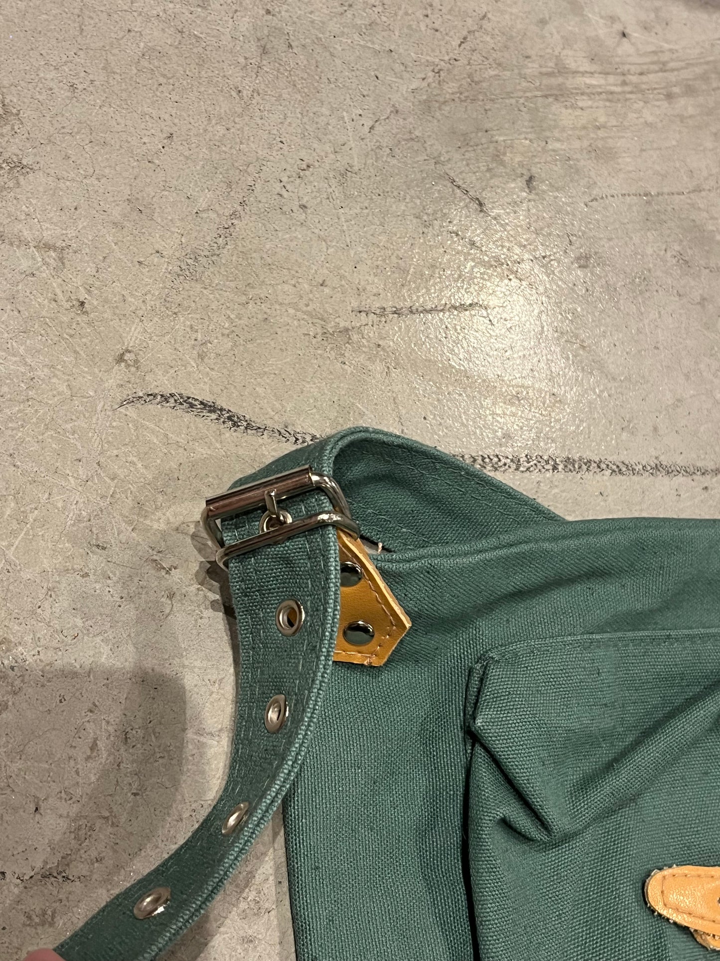 Vintage Leather Trimmed Army Green Canvas Book Bag