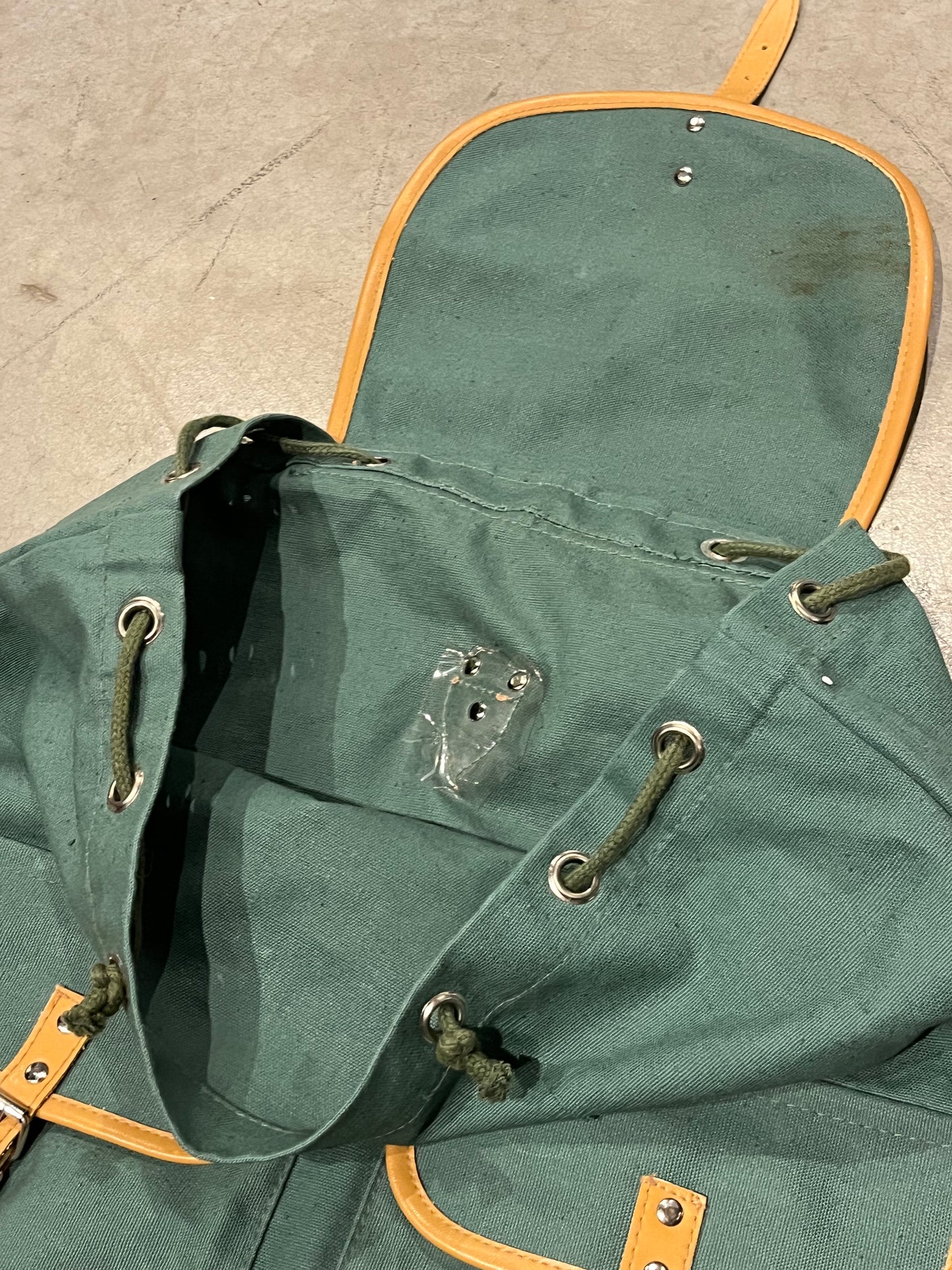 Vintage Leather Trimmed Army Green Canvas Book Bag