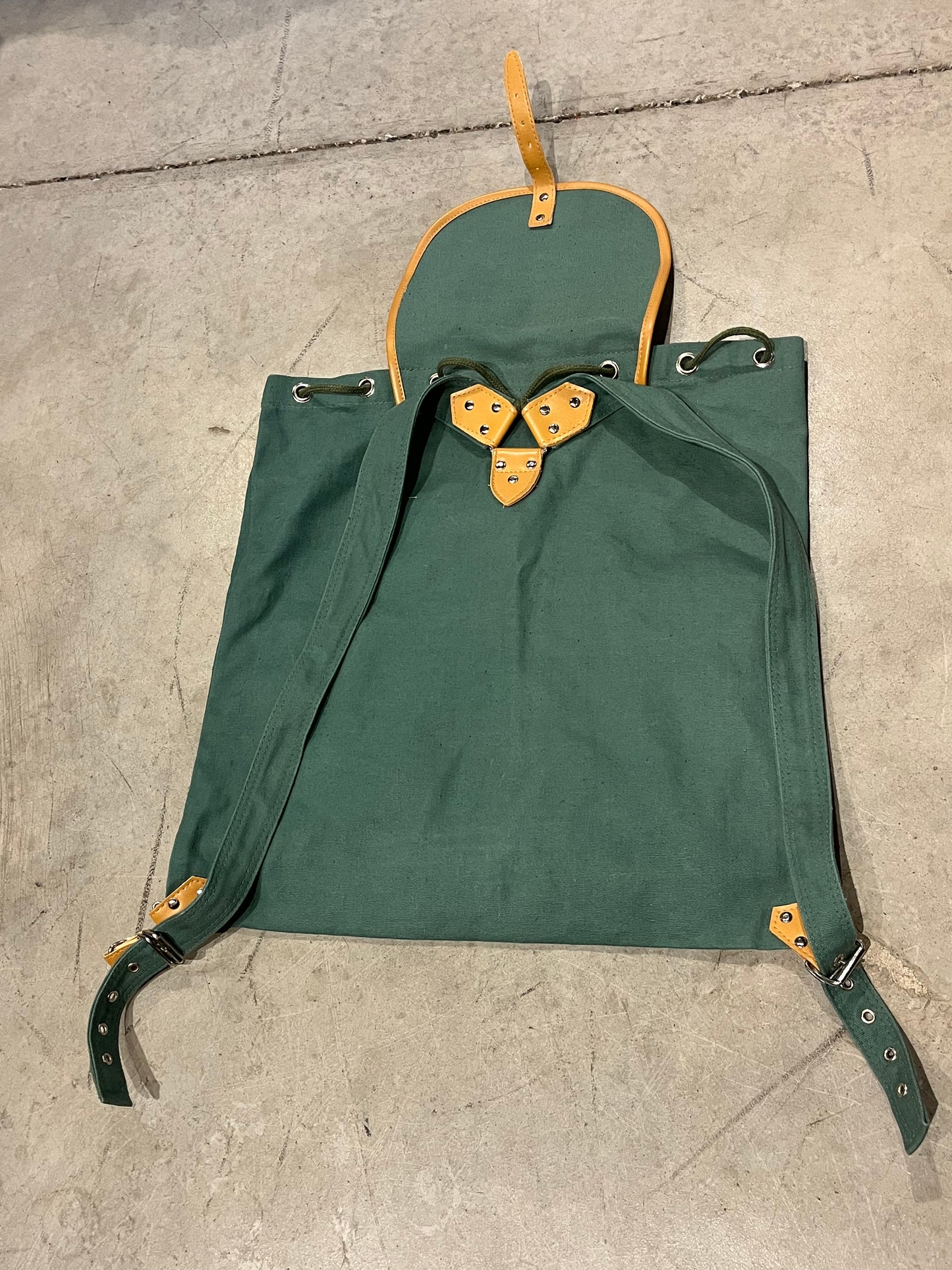 Vintage Leather Trimmed Army Green Canvas Book Bag
