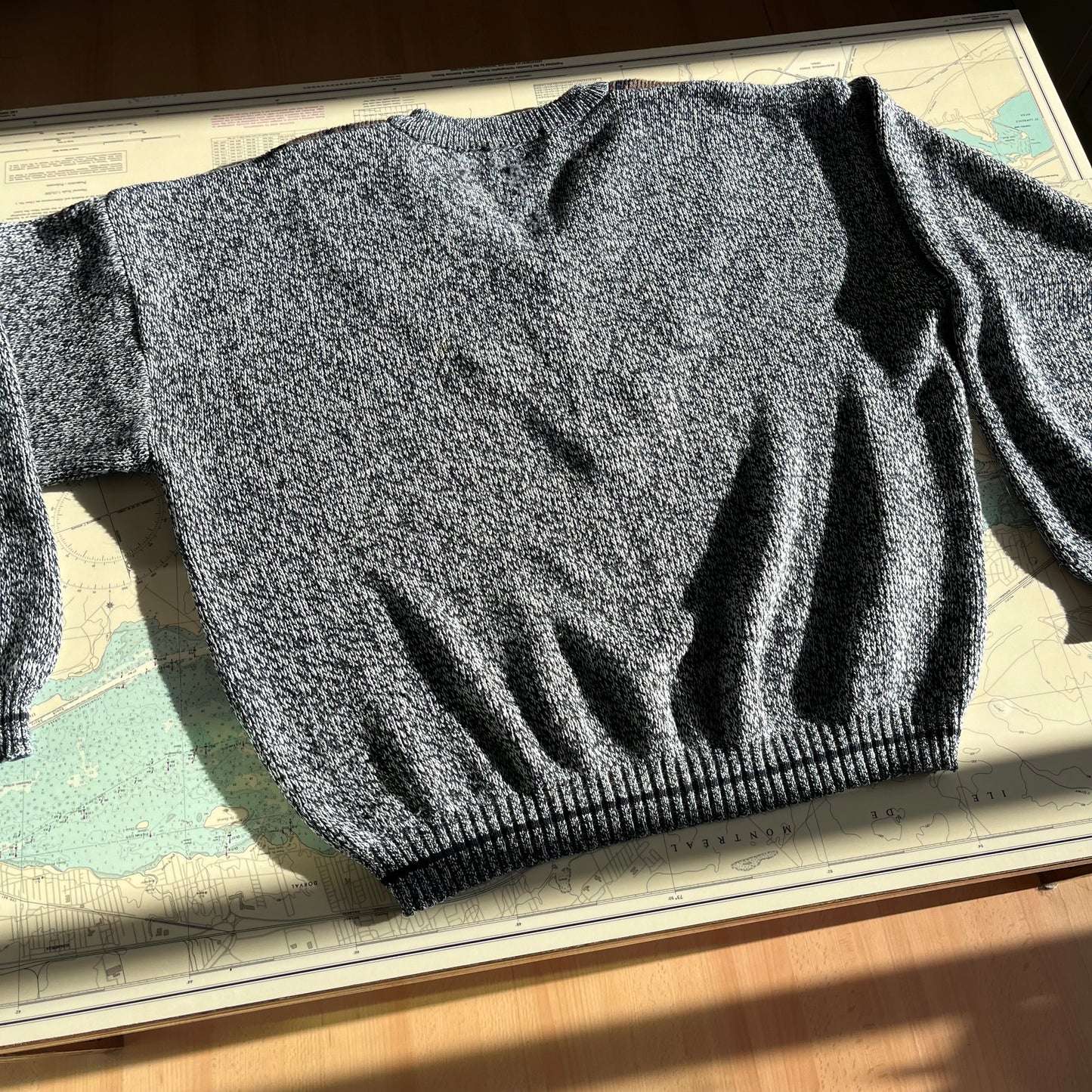 Vintage 80s Urban Works V neck Sweater with Leather Detail