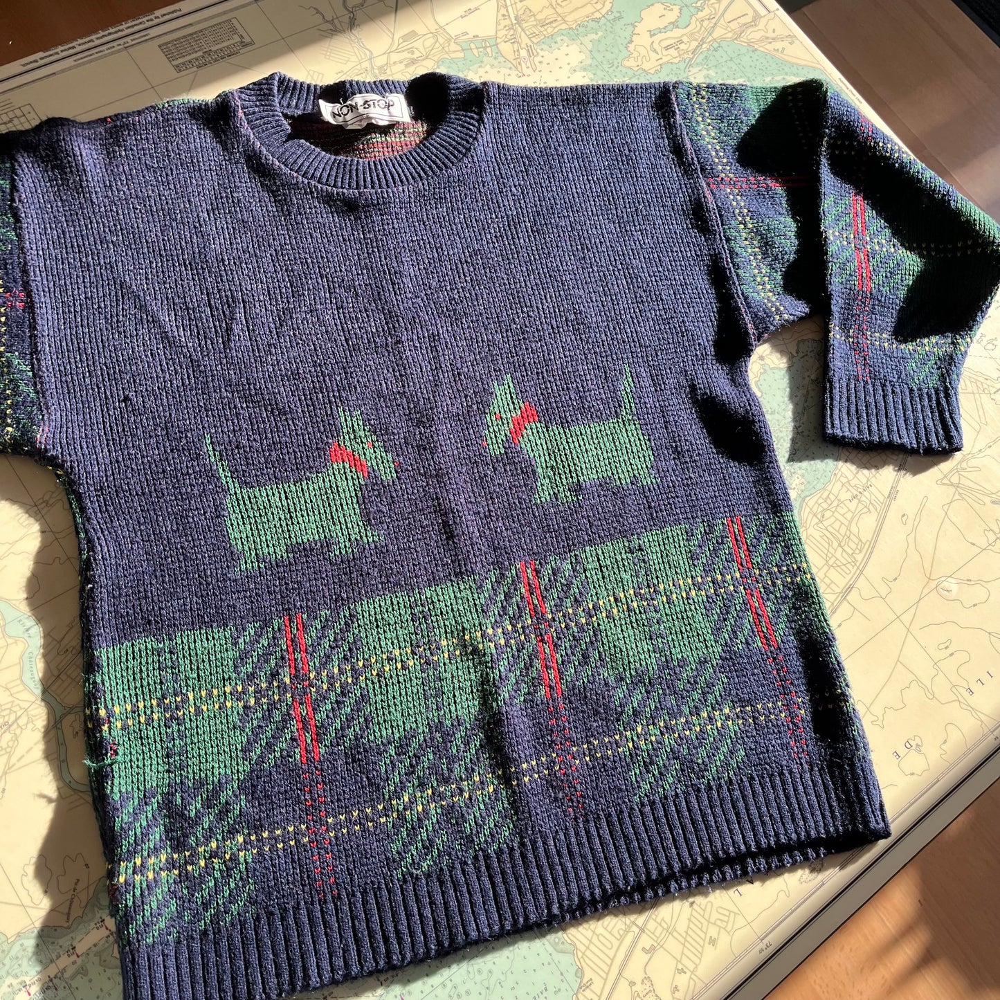 Vintage Scottie Dog Plaid Knit Sweater S