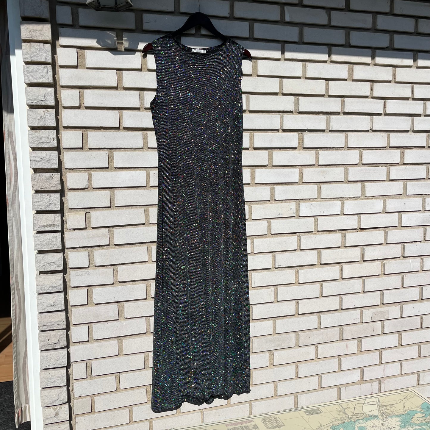 Vintage 90s Ronni Nicole Black Disco Diamond Maxi Dress