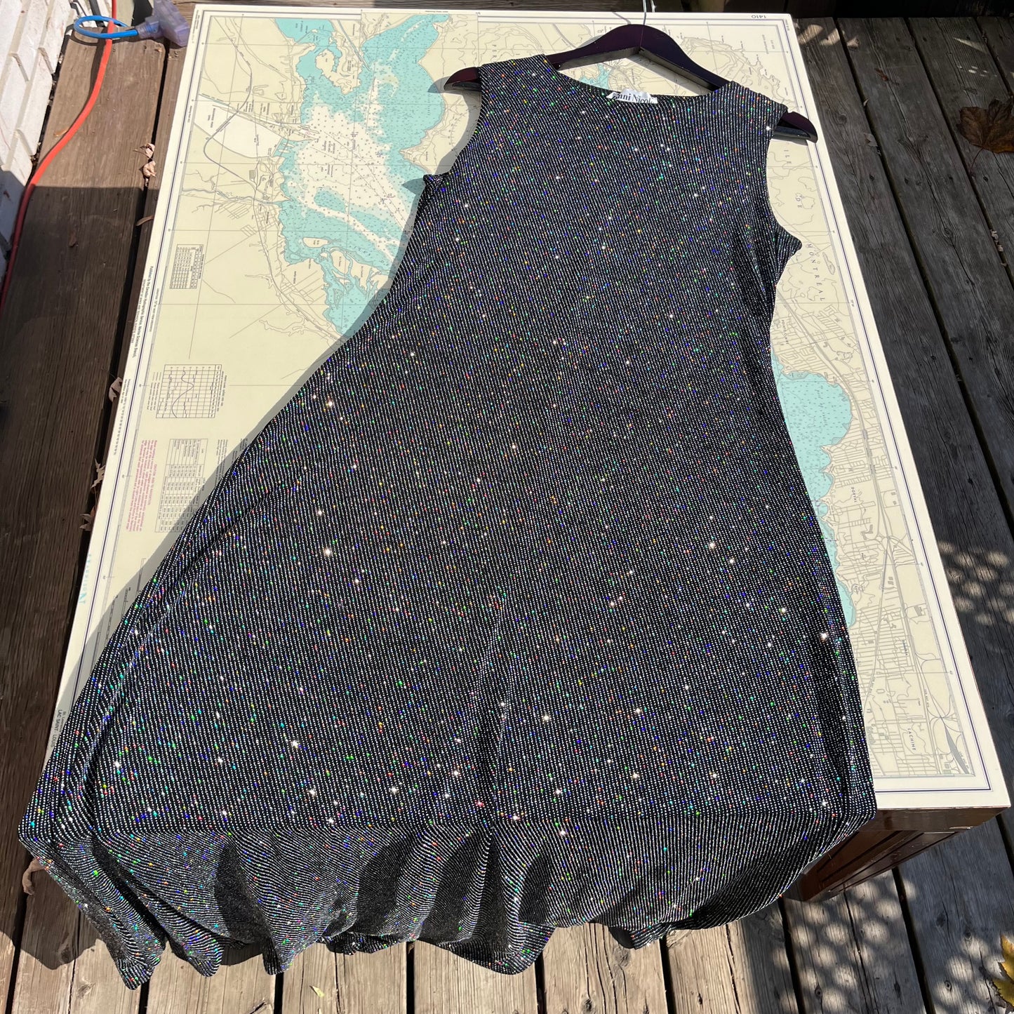 Vintage 90s Ronni Nicole Black Disco Diamond Maxi Dress