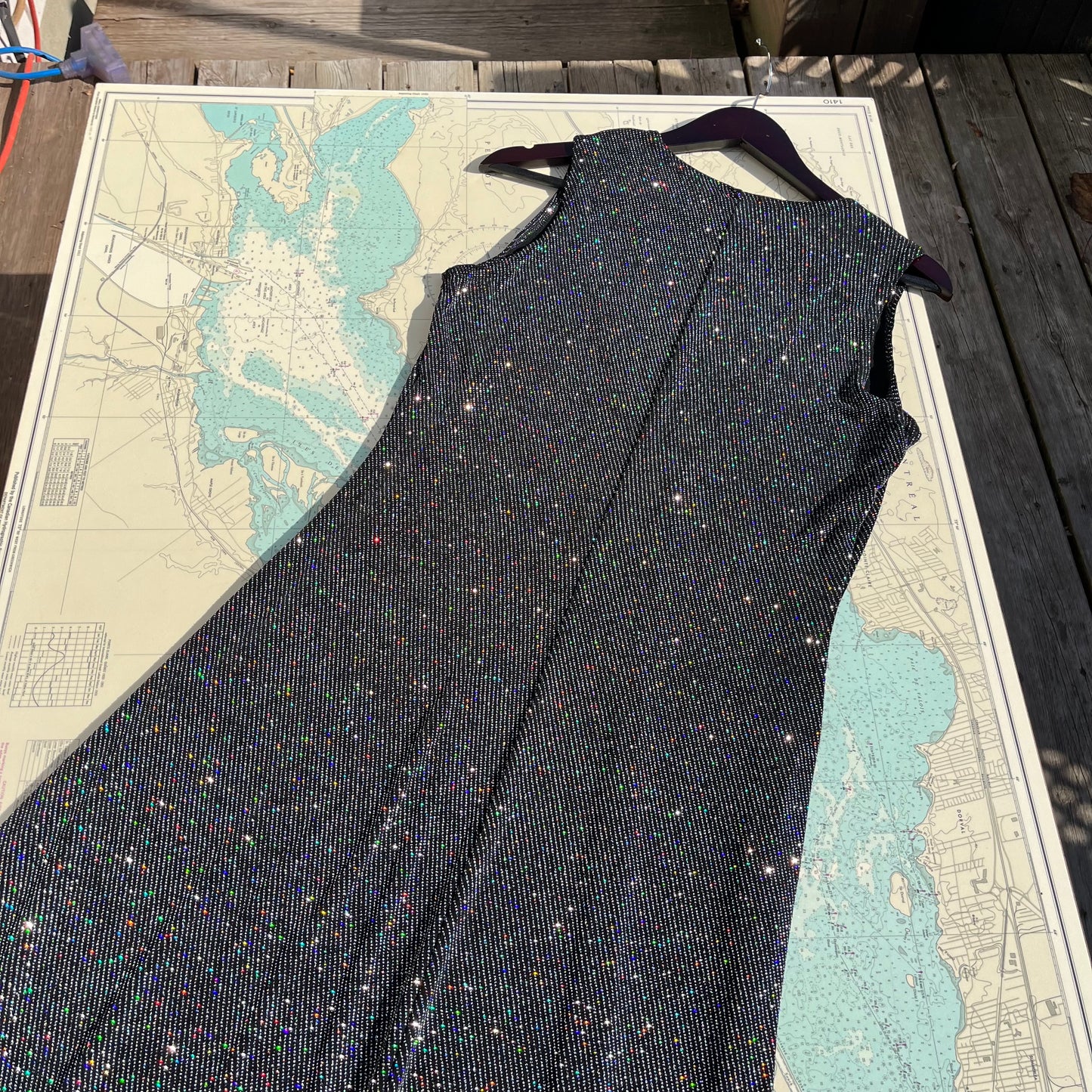 Vintage 90s Ronni Nicole Black Disco Diamond Maxi Dress