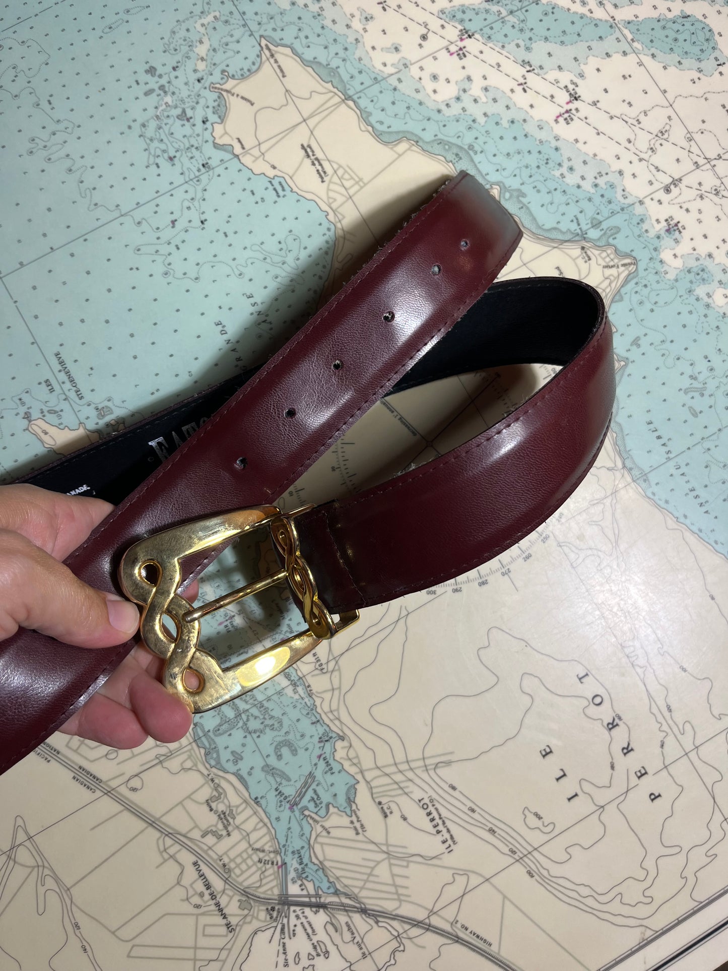 Vintage Eaton Gold and Burgundy Belt