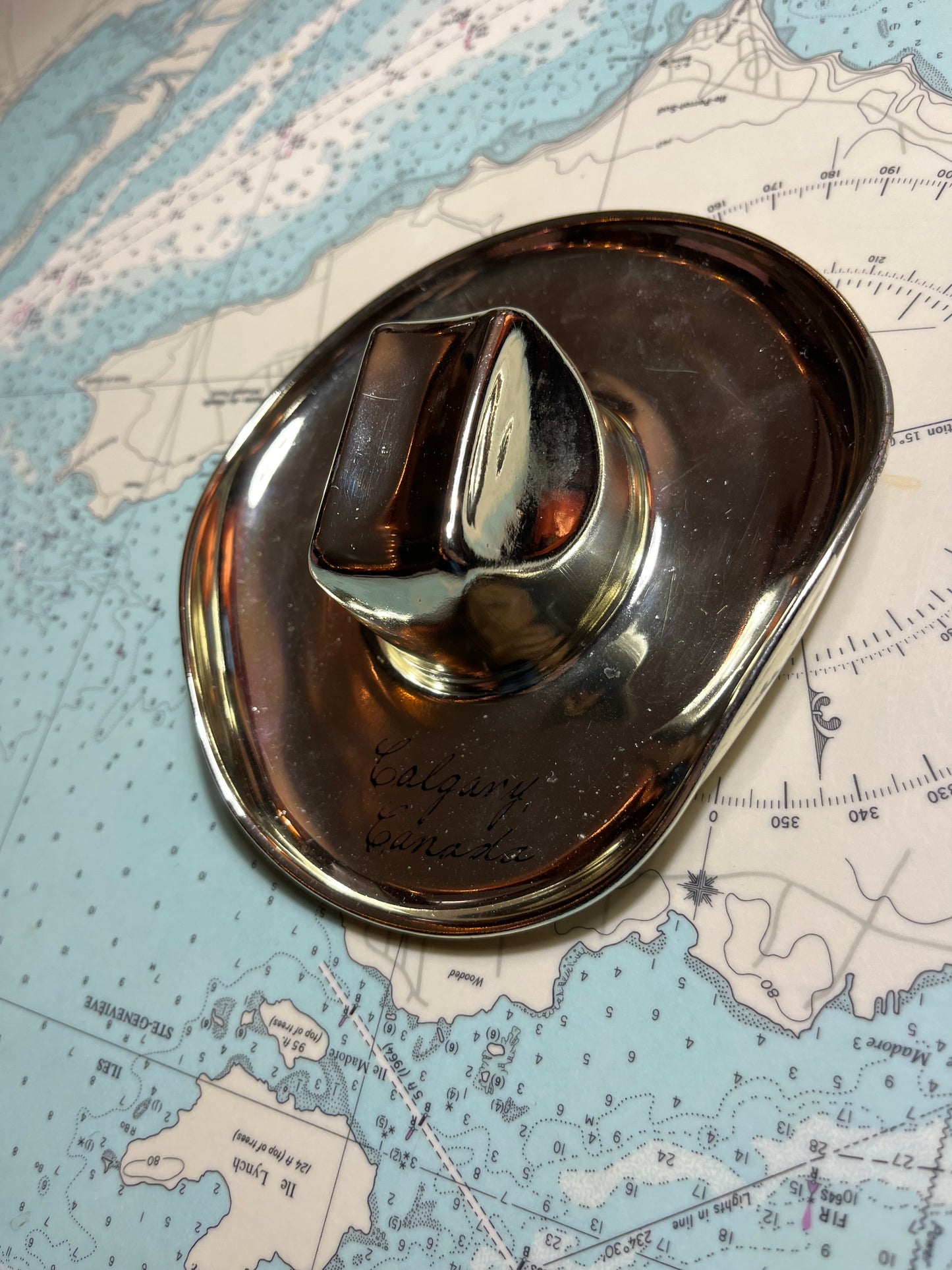 Vintage Calgary Alberta Chrome Hat Ashtray